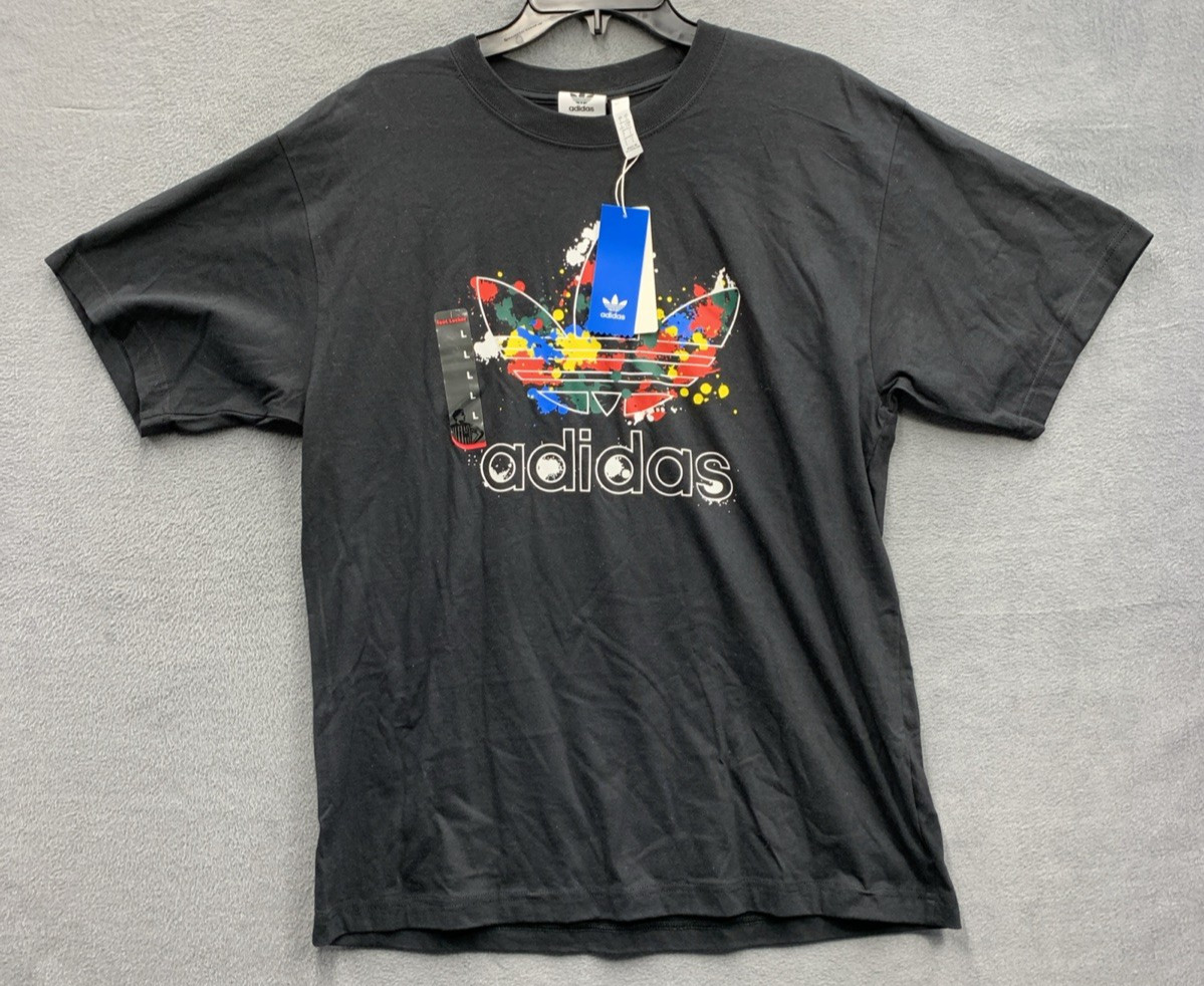 Adidas Graphic Logo Tee T-Shirt Men&rsquo;s Large Black Trefold Splatte Dead Stock New