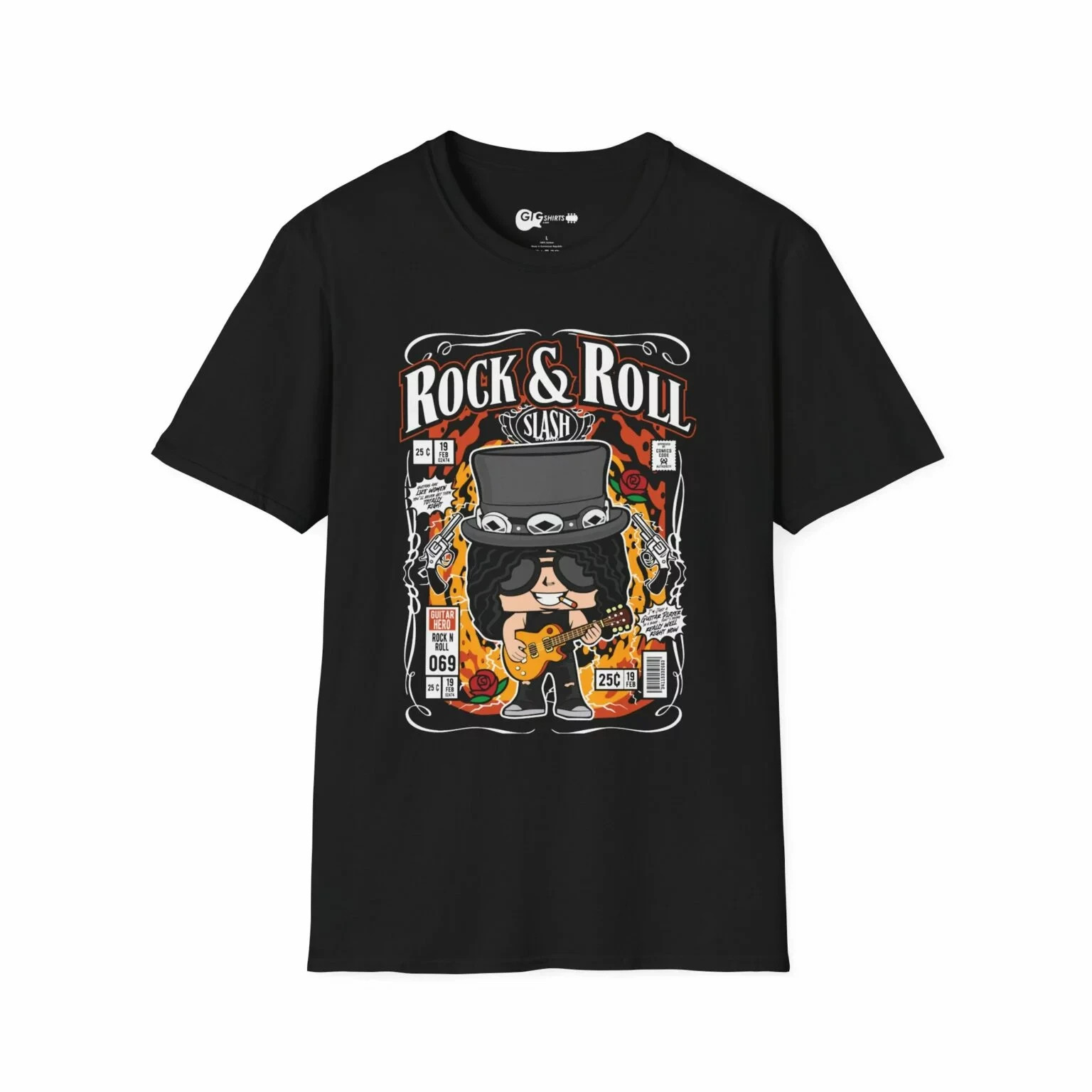 Slash – Rock & Roll Comic Black T-Shirt, Guns N Roses, Casual Gift, Cartoon