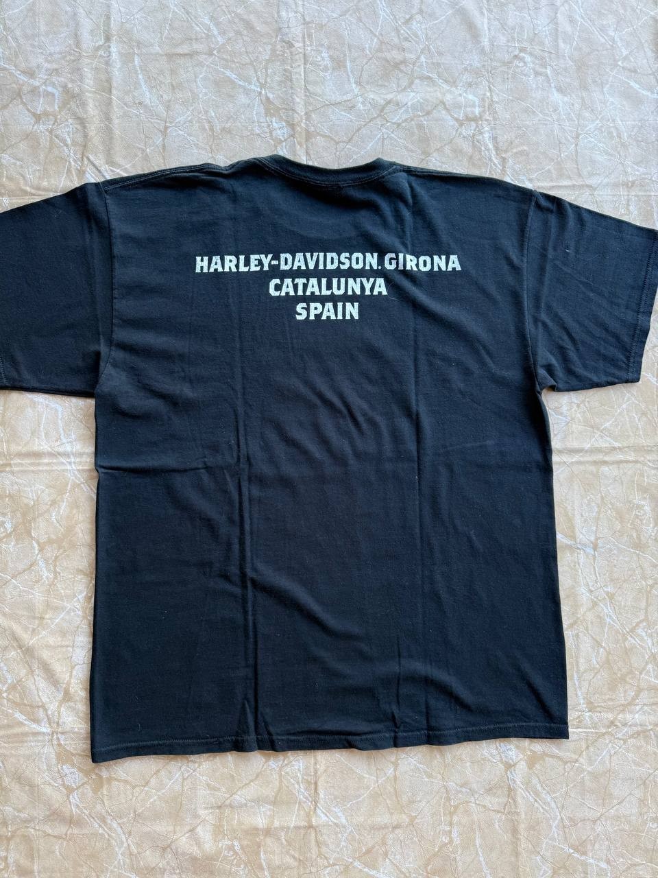 Vintage 2010 Harley Davidson Girona Spain Shirt Mens XL Black Skull Graphic Tee