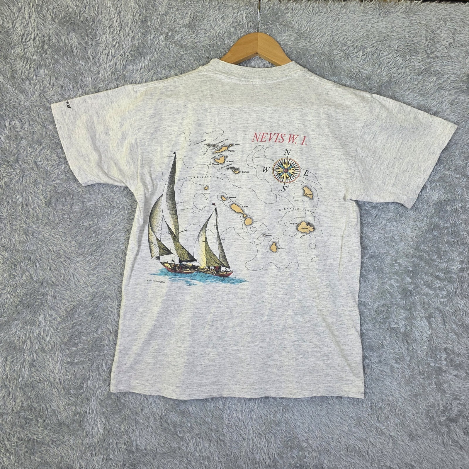Vintage 90s Four Seasons Resort Nevis WI T Shirt Single Stitch Map Sailboat M
