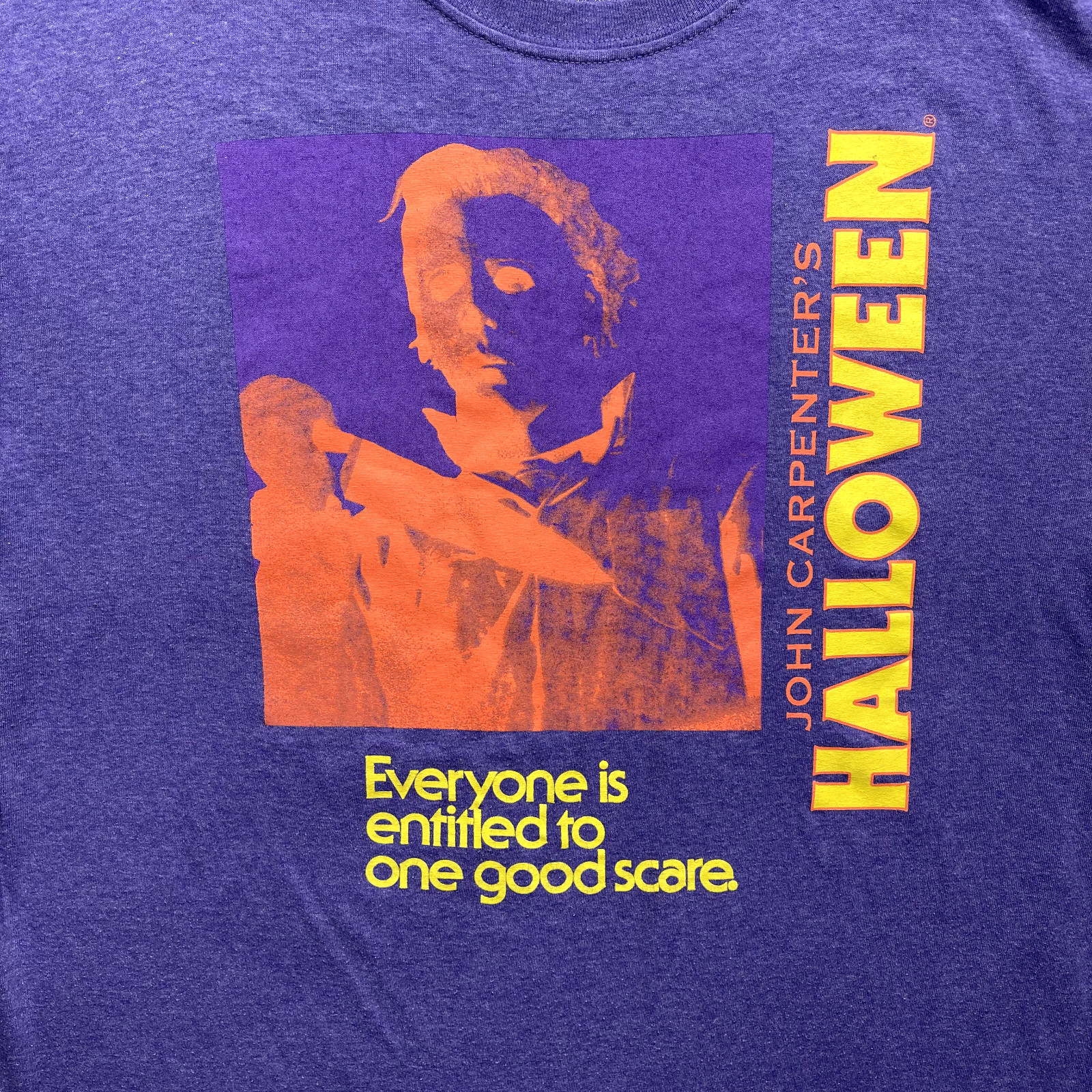John Carpenters Halloween Shirt Mens Large Purple Everyone Deserves A Scare Crew