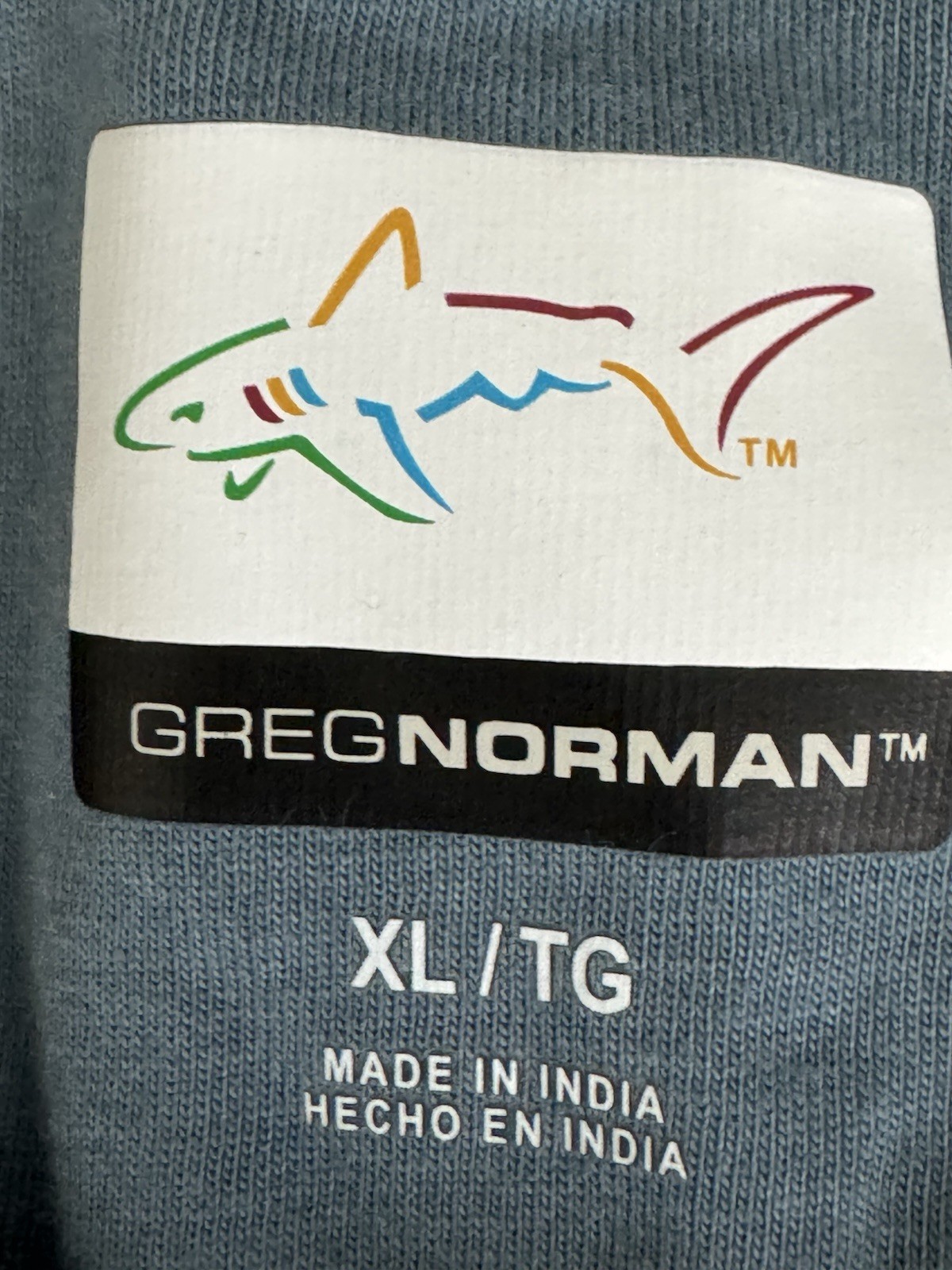 Greg Norman Men XL T-Shirt Blue Gray Cotton Short Sleeve Embroidered Shark Logo