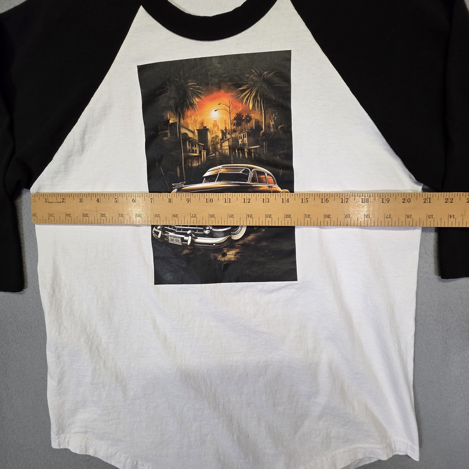 Shaka Active Shirt Mens Large White Black Baseball Raglan Hot Rod Car Y2K