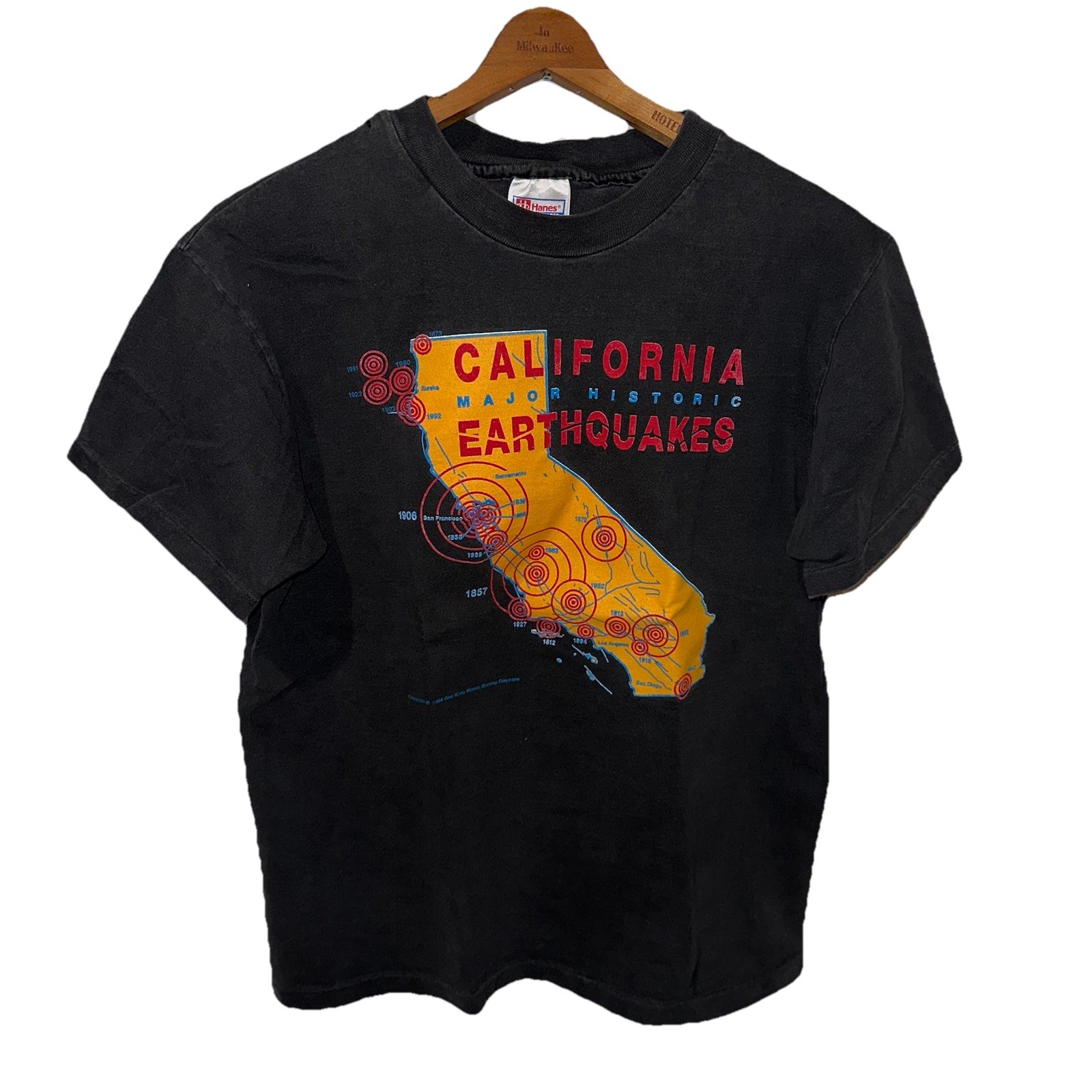 Vintage California Major Historic Earthquakes Double Sided Single Stitch T Sz M
