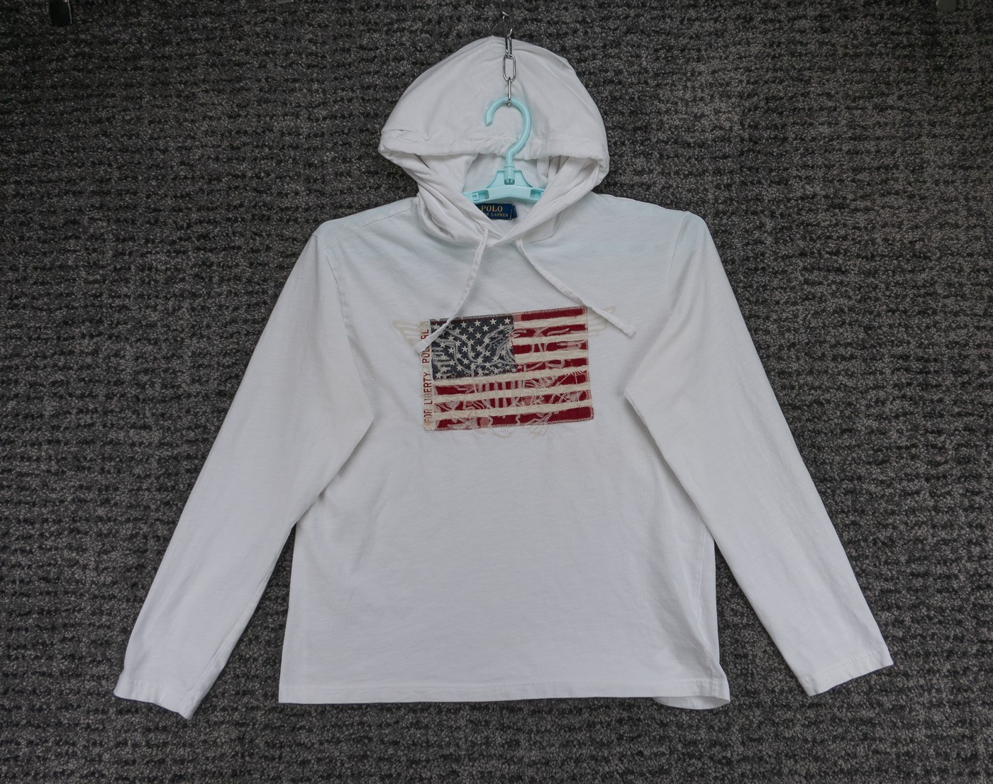 Polo Ralph Lauren T-Shirt Mens Medium White Hooded Embroidered American Flag USA