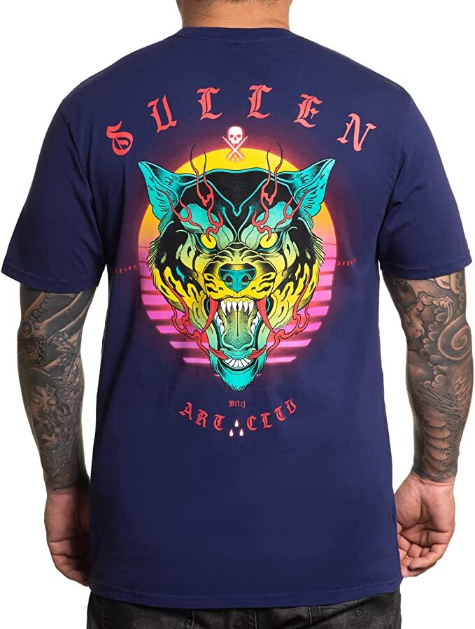 Sullen Clothing Wolf Shock Fangs Wild Neon Lightning Tattoo Inked Shirt SCM4576
