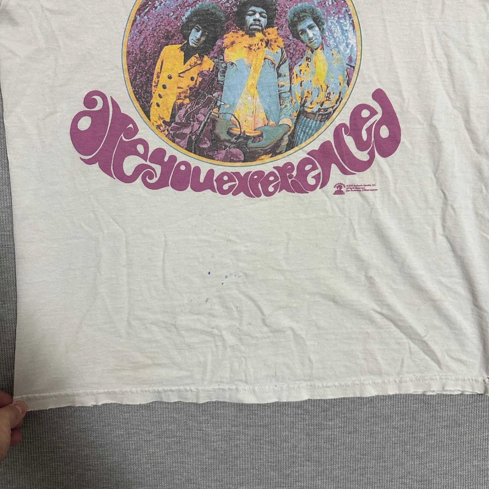 Authentic Hendrix Are You Experienced Band T-Shirt Distressed White Mens Medium