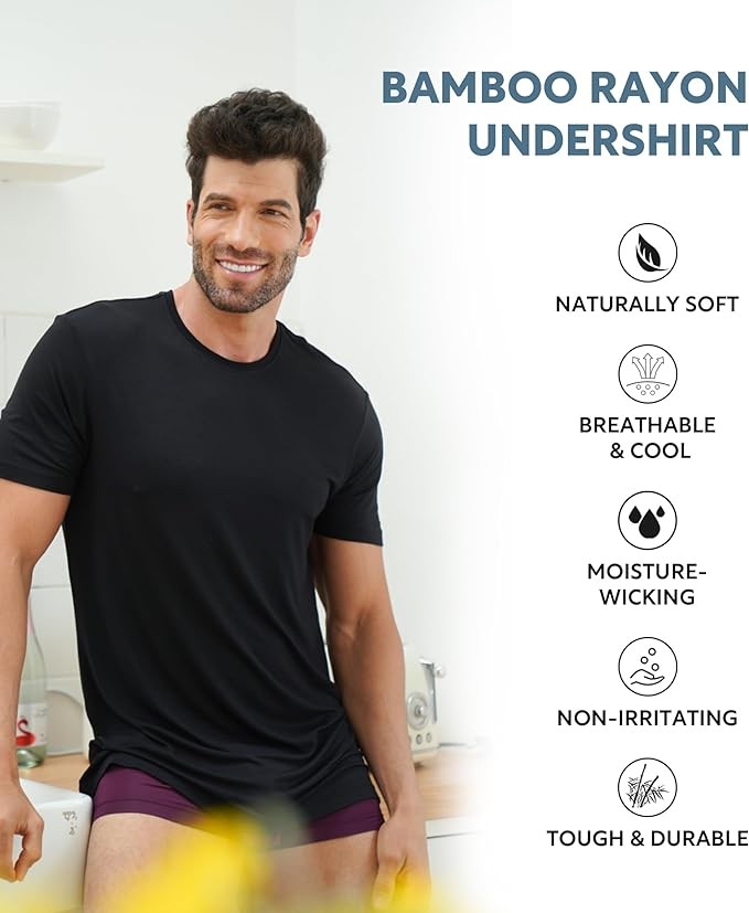 Men&rsquo;s Bamboo Rayon Crewneck Tees, Moisture-Wicking, Undershirts – 5 Pack