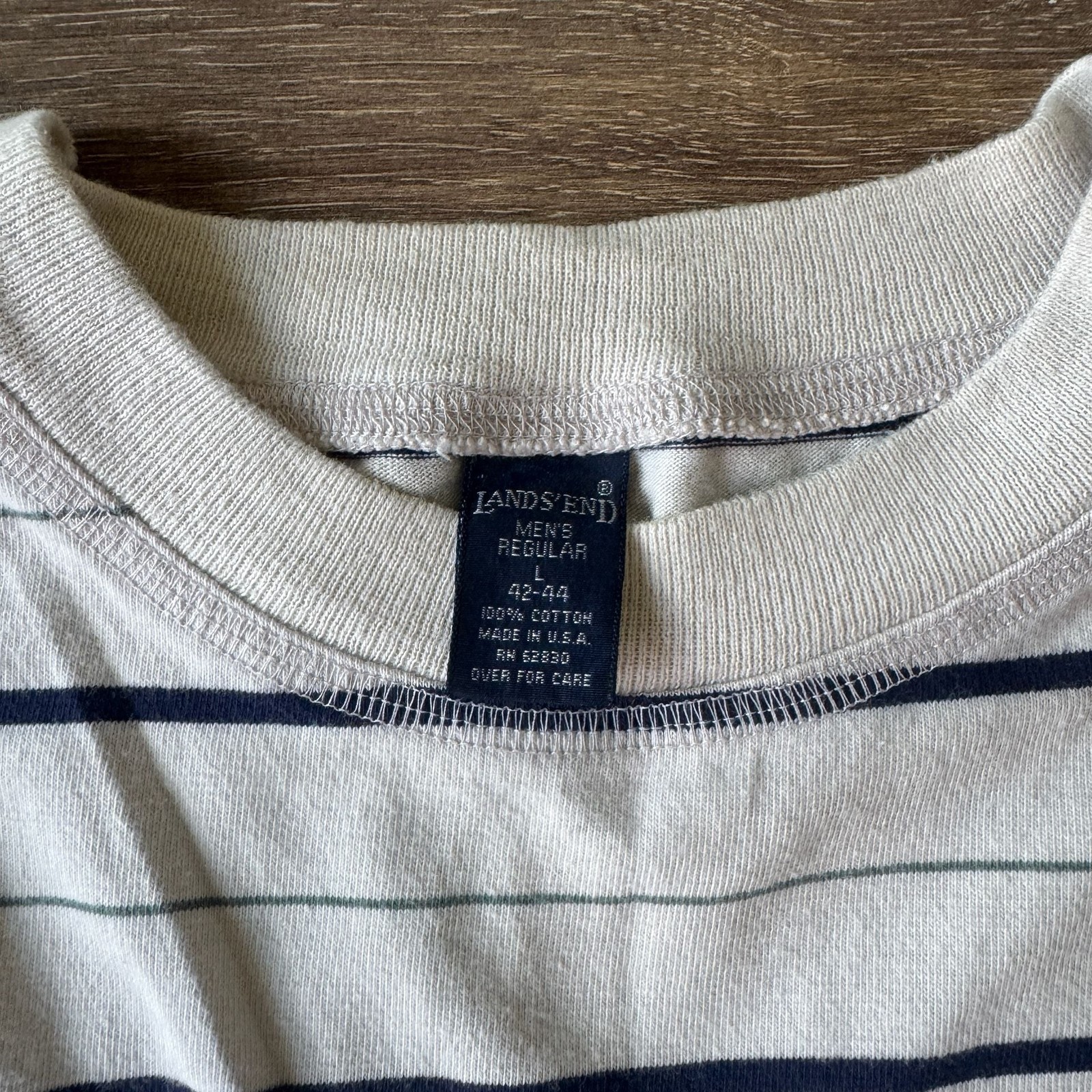 Vintage Lands&rsquo; End Striped T-Shirt Men&rsquo;s Size L 42-44 Made in USA