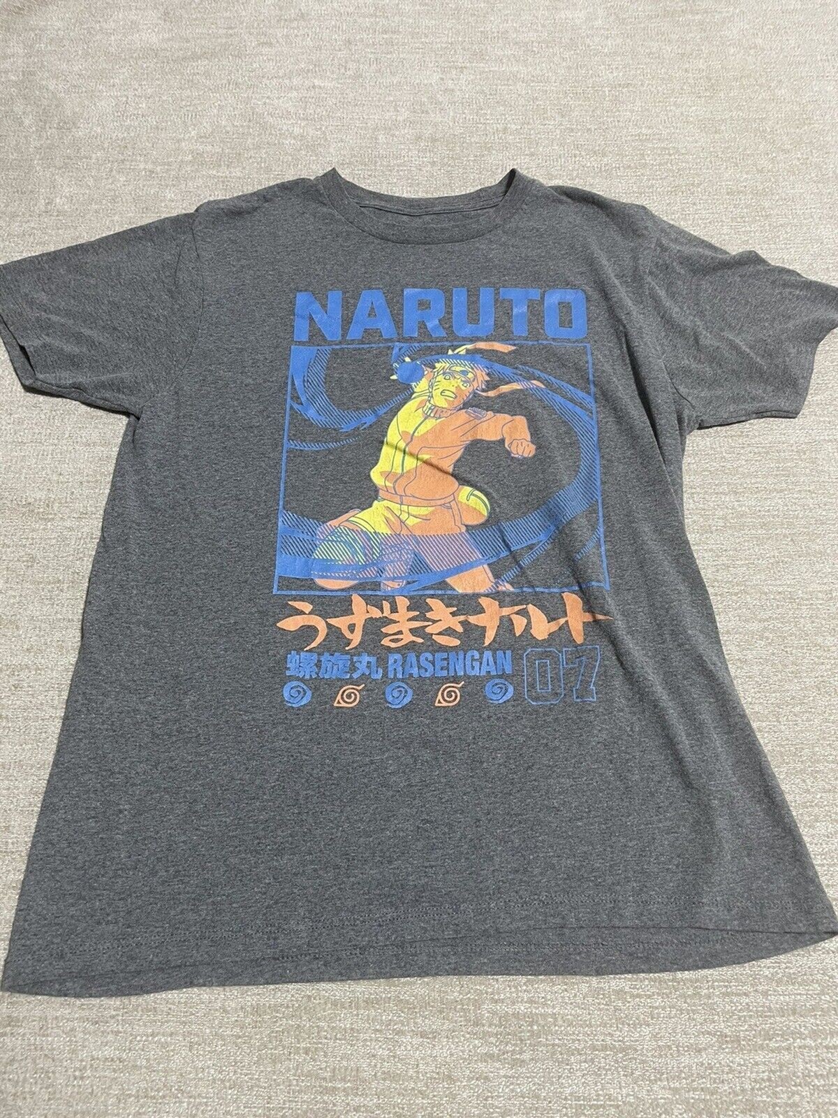 Naruto Shirt Adults Medium Gray T-shirt 2002 Shippuden Collection Rasengan 07