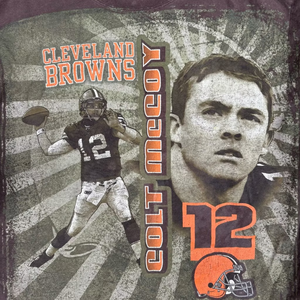 NFL Cleveland Browns Colt McCoy 12 Long Sleeve Shirt XXL Fade Brown Acid Wash FR