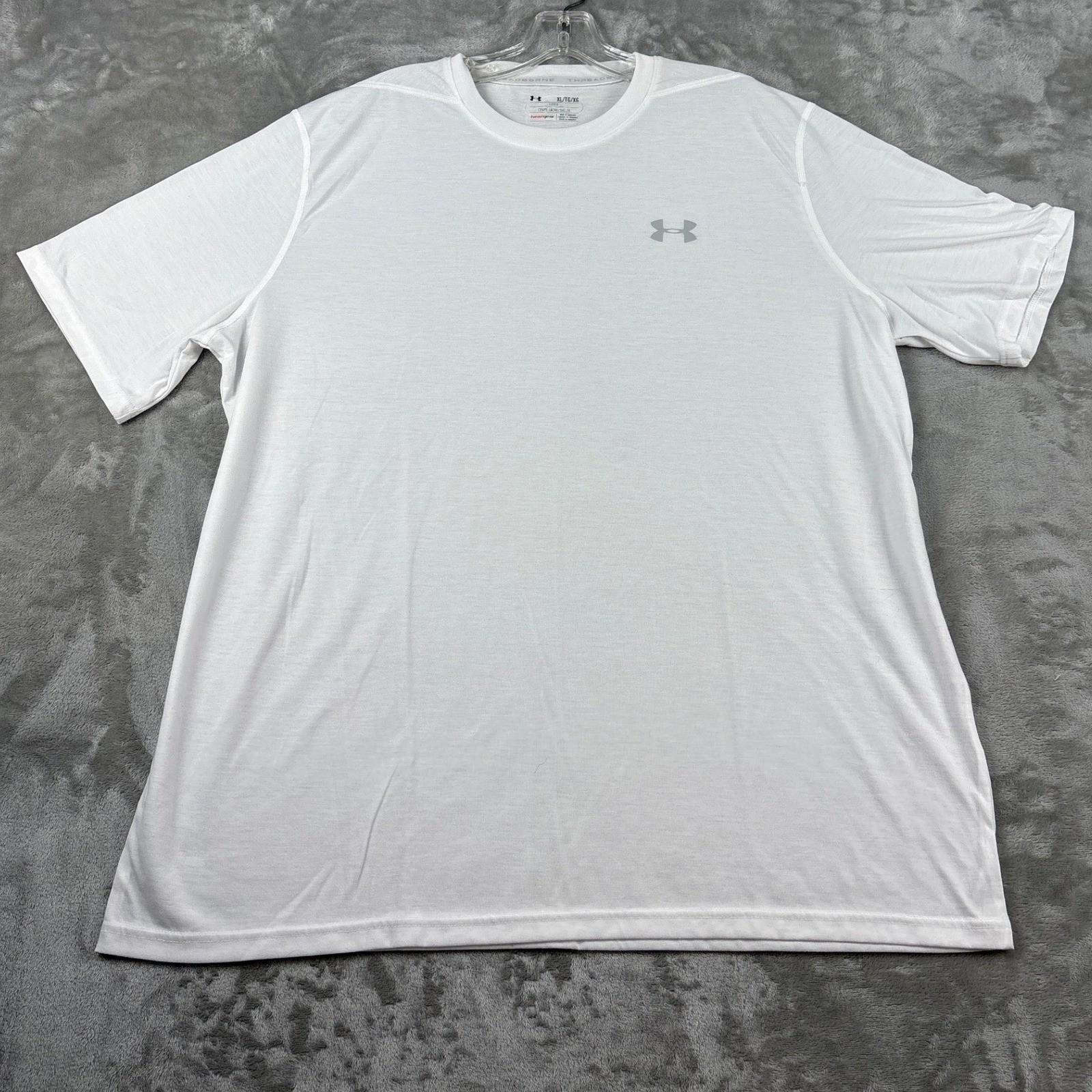 Under Armour HeatGear Mens XL White Short Sleeve Loose Fit T-Shirt Logo Athletic
