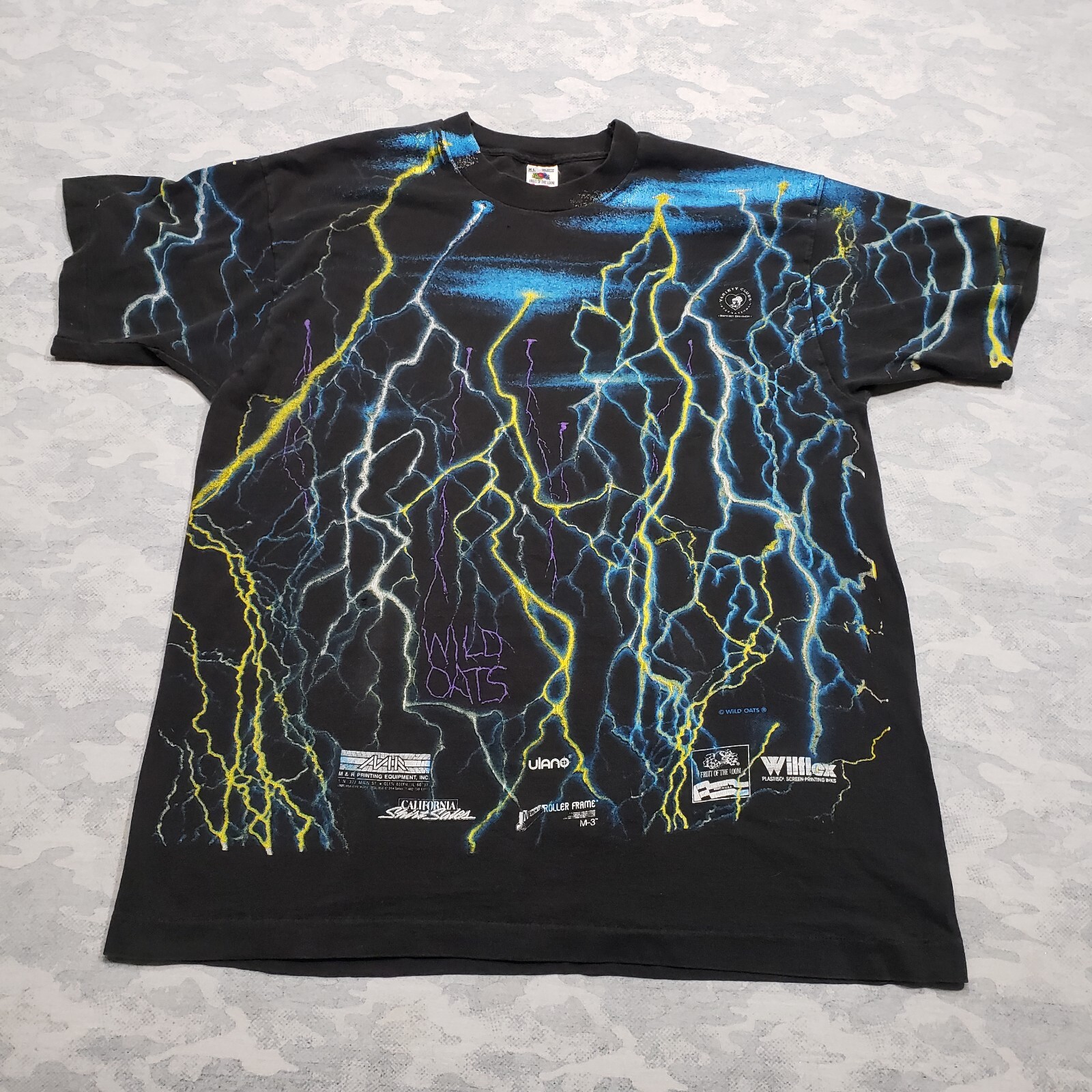 Vintage Wild Oats Shirt Adult XL Black AOP Lightning Single Stitch Fruit Of The