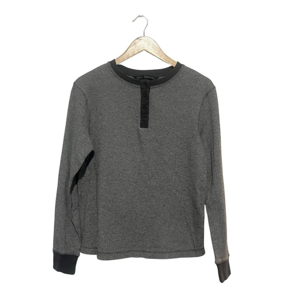 Pact Organic Cotton Henley Men&rsquo;s Shirt Size Large Grey Gray Long Sleeves