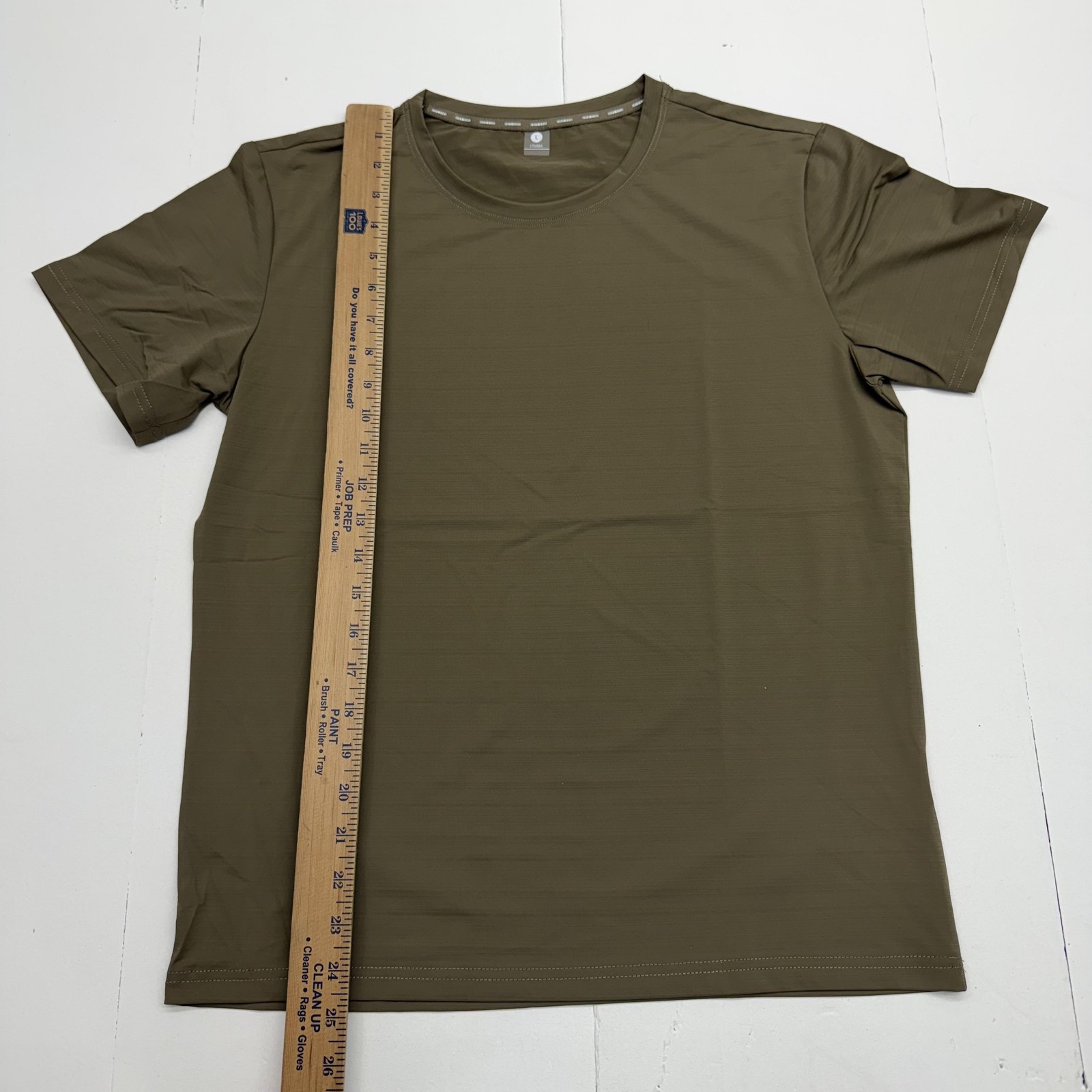 Basic Stretch Shirt Mens Large Green Lightweight Crew Neck Nylon Spandex Tee