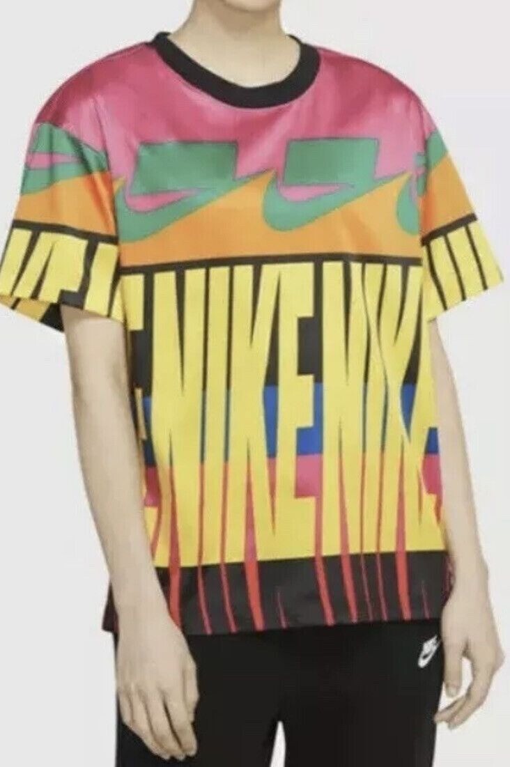 Nike Sportswear Allover Printed T-Shirt in Multi Pink Yellow