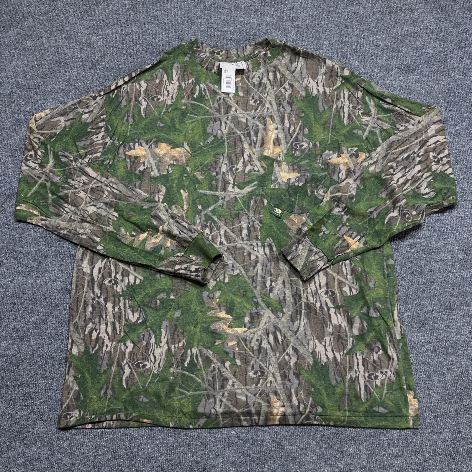 Mossy Oak Shirt Mens 2XL Green Camo Long Sleeve Pocket Hunting Tee Made USA 80s