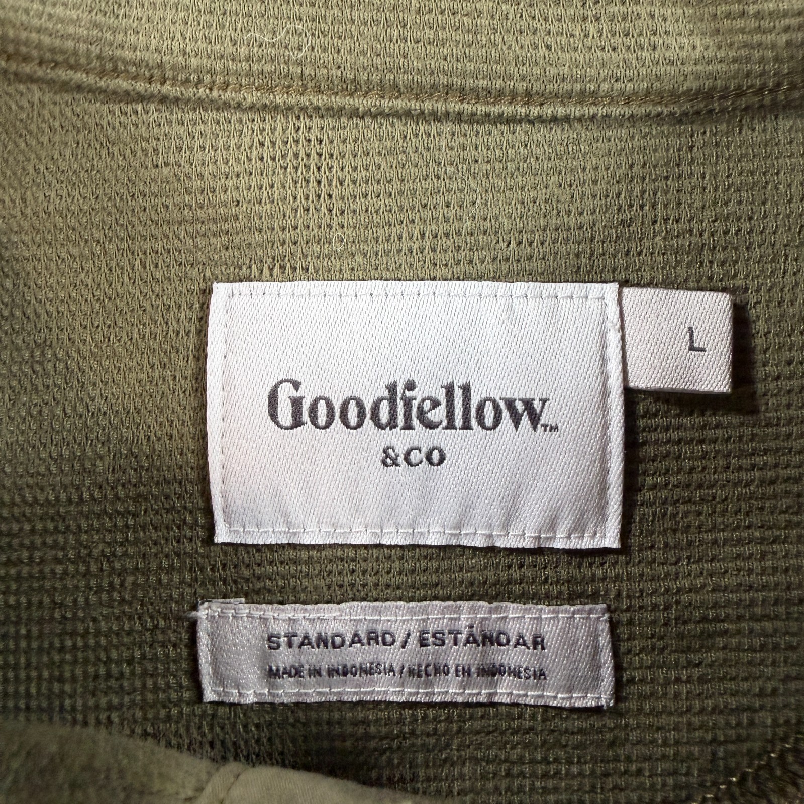 NWT GoodFellow Long Sleeve Thermal Henley Shirt Mens Large Green Waffle Knit
