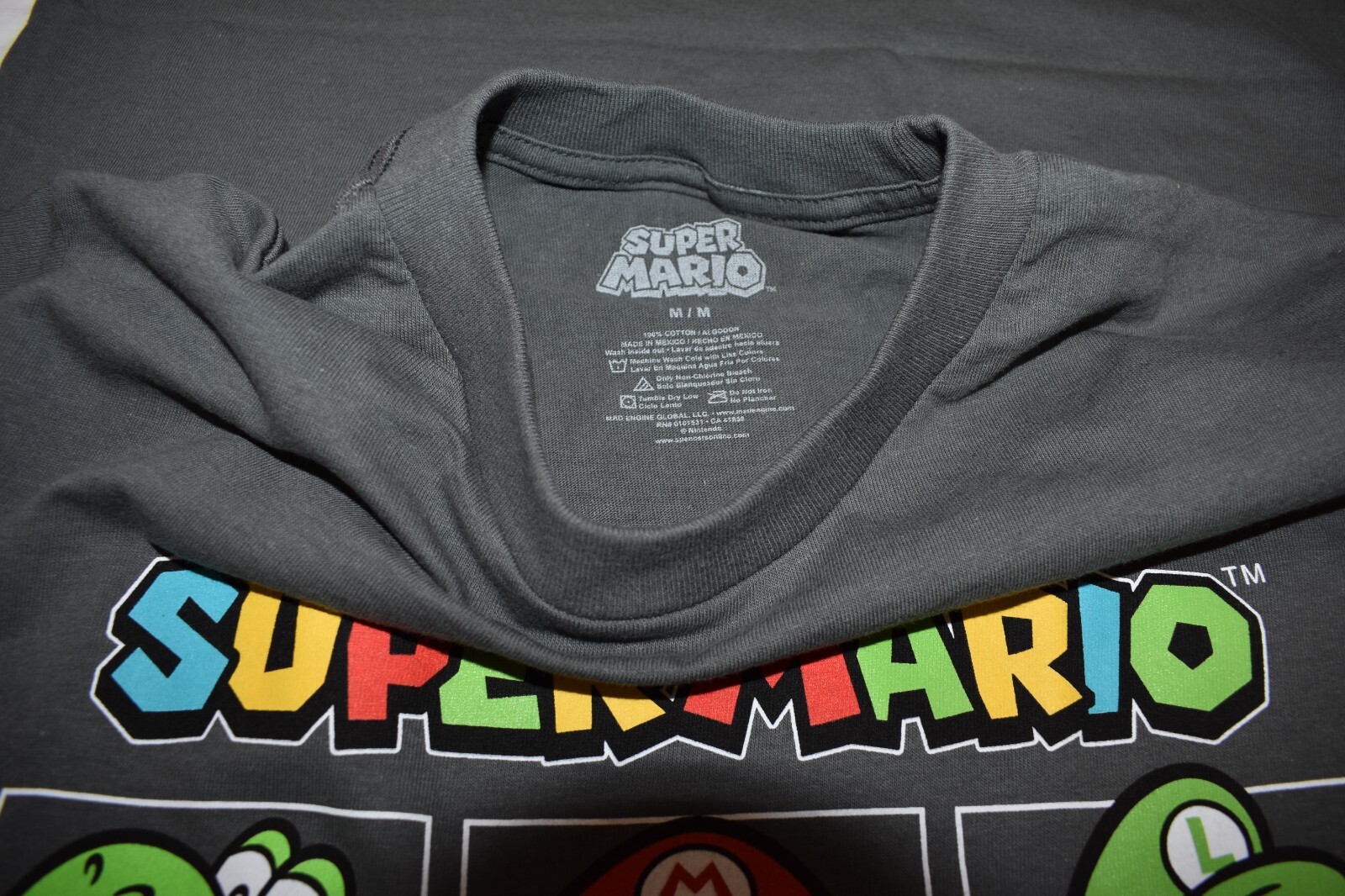 Super Mario Mens Yoshi, Luigi, Mario Charcoal Shirt New S-XL