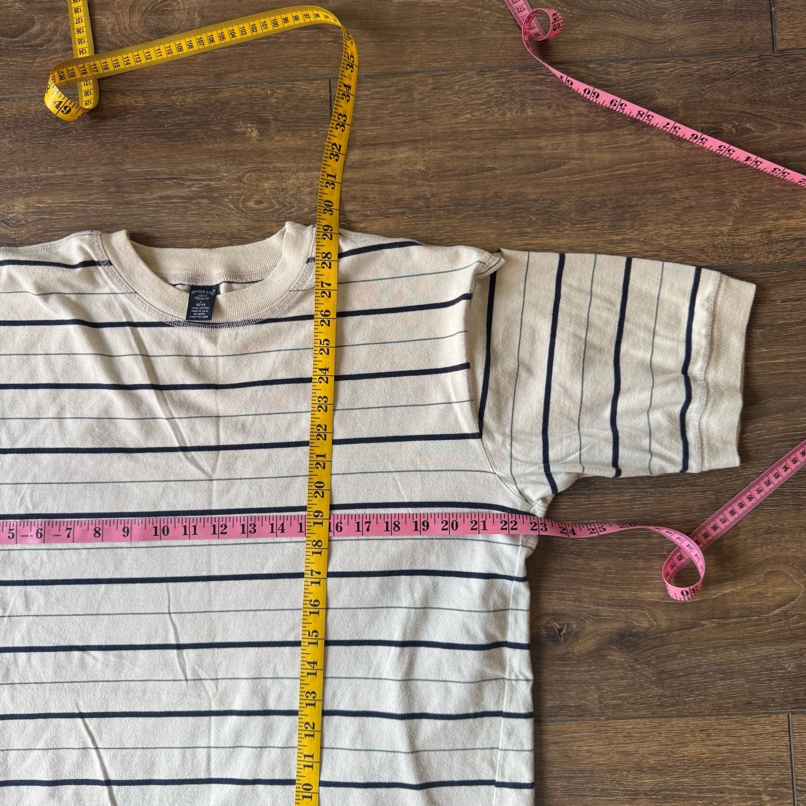Vintage Lands&rsquo; End Striped T-Shirt Men&rsquo;s Size L 42-44 Made in USA