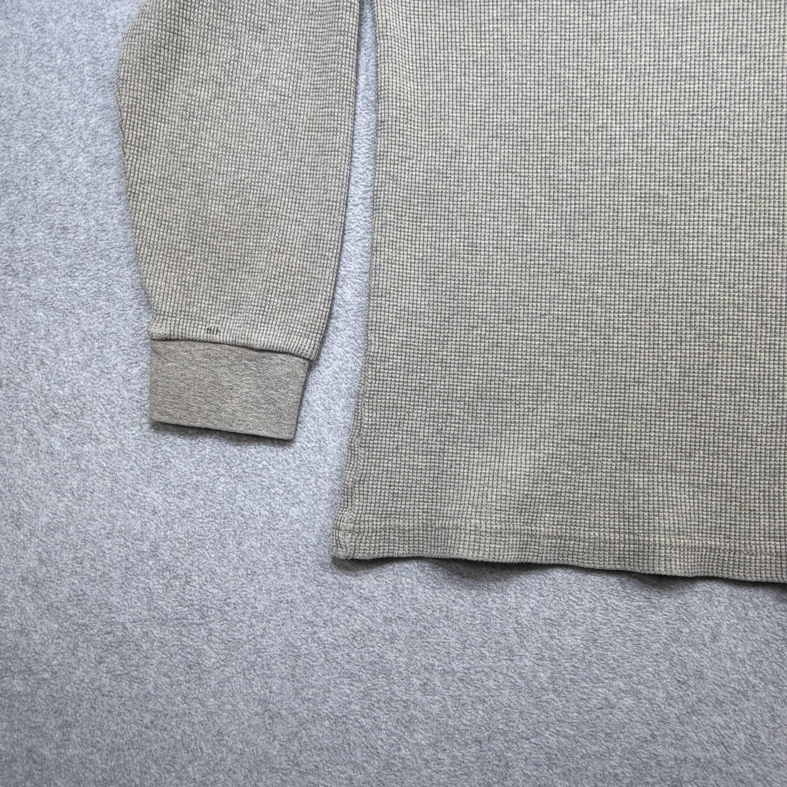 LL Bean Henley Shirt Mens XL Oatmeal Long Sleeve Waffle Knit Cotton Made USA