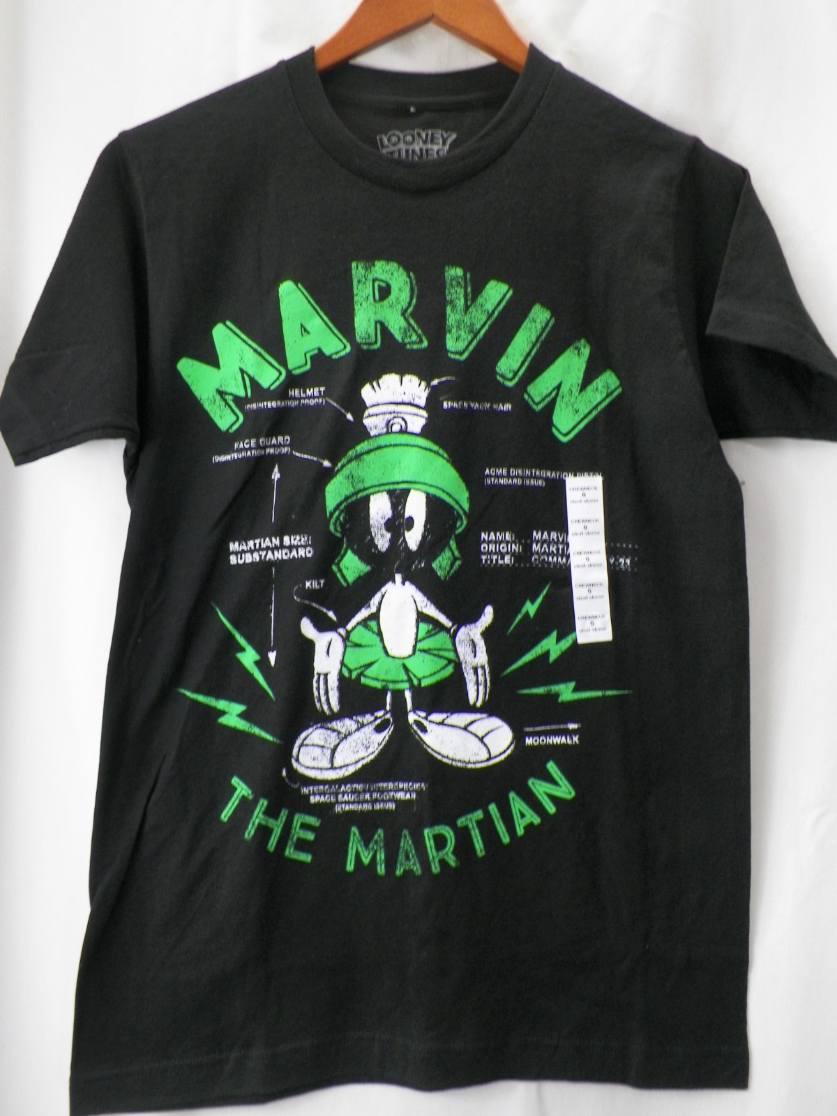 Looney Tunes Marvin The Martian Black Green T Shirt Size Small