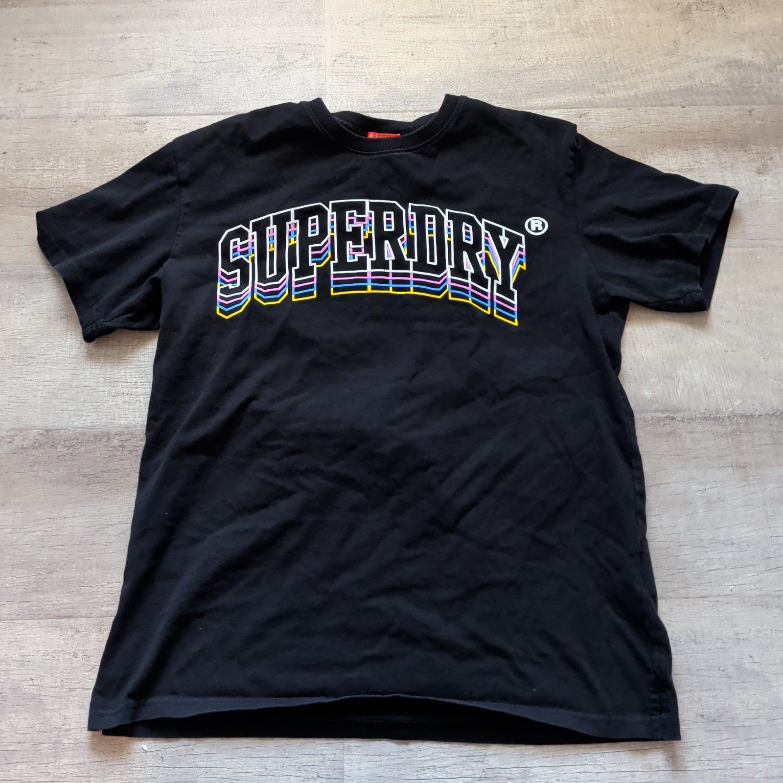 Mens SuperDry Big Logo Graphic T Shirt Black Size XL British Design EUC