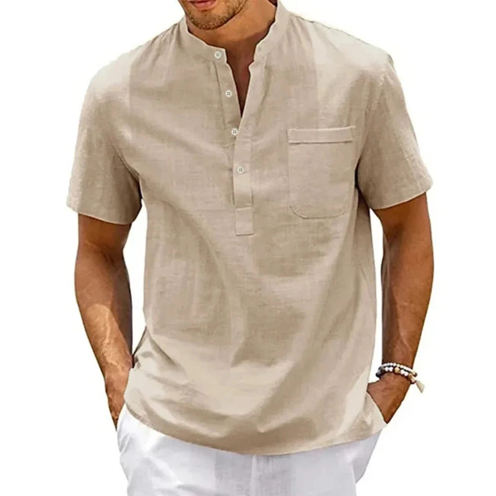 Camisa De Manga Corta Moda Lujo Camiseta Elegante Algodón Linen Para Hombres
