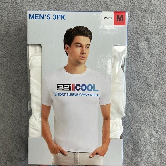 NEW 32 Degrees Cool Men&rsquo;s Size M 3-Pack White Crew Neck T-Shirts
