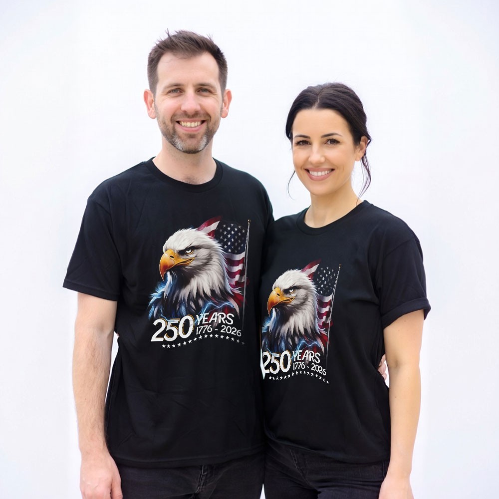 USA 250th Anniversary T-Shirt Bald Eagle Flag Lightning Black Men Unisex Tee