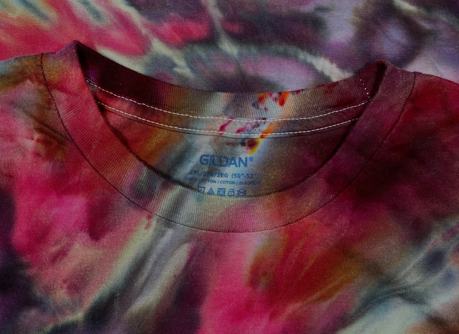 Handmade Ice Tie Dye T-Shirt 2XL Mens Womens Soft Cotton Blue Plum Rolled Dye