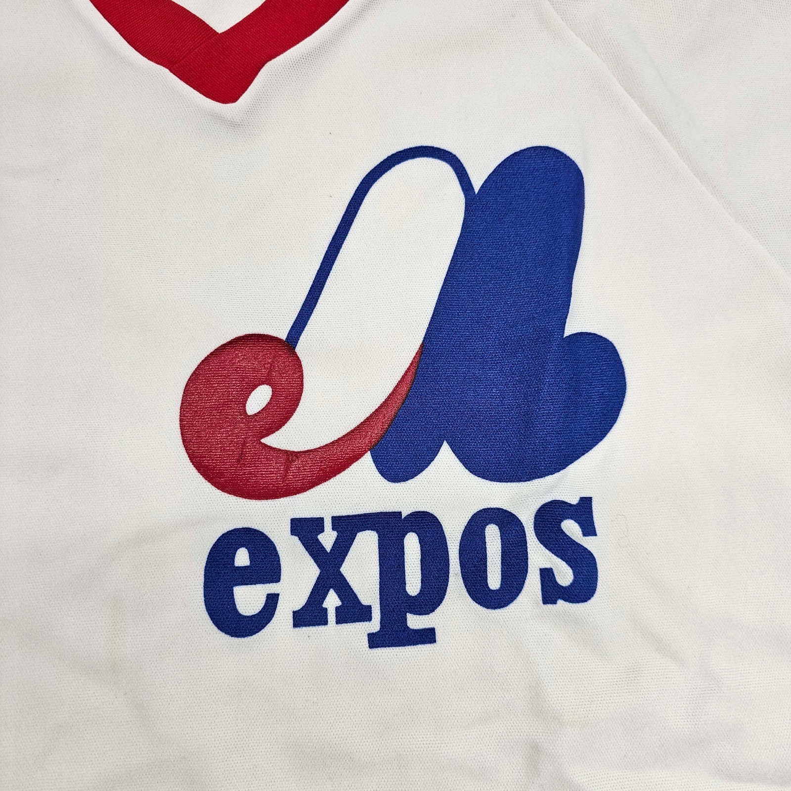 1980s Montreal Expos V Neck White Jersey XL Shirt Baseball MLB Uniform Top