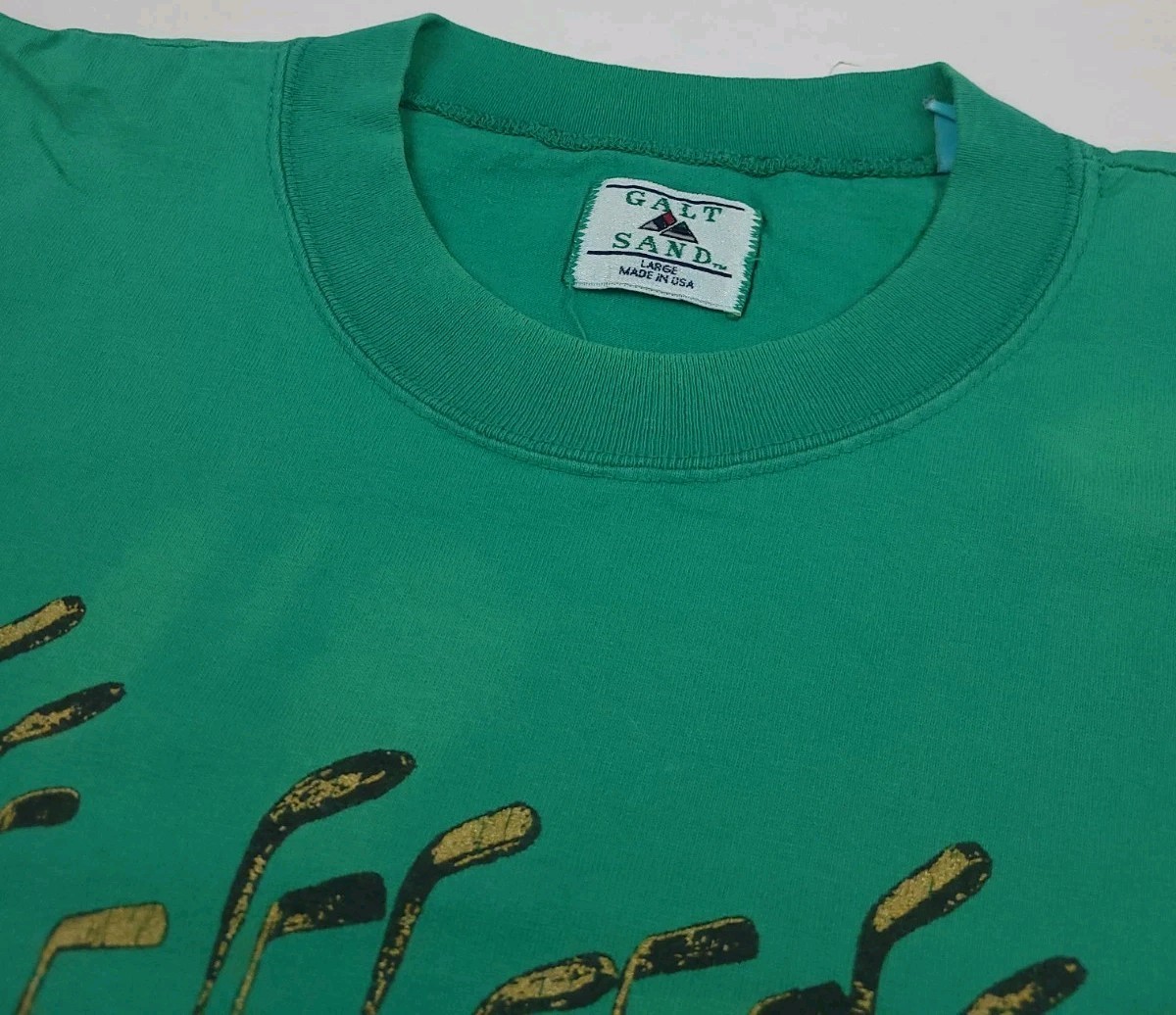 Vintage 90s Galt Sand Golf Club Names Print T Shirt Sport Thick Heavy USA FLAW*