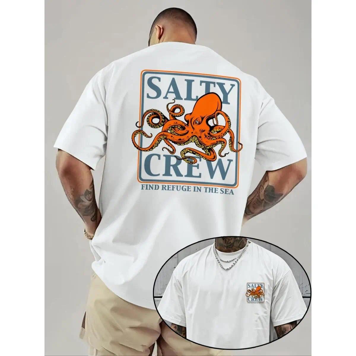 Men&rsquo;s Octopus Print Round Neck Tee, Fashion Casual Short Sleeve T-shirt