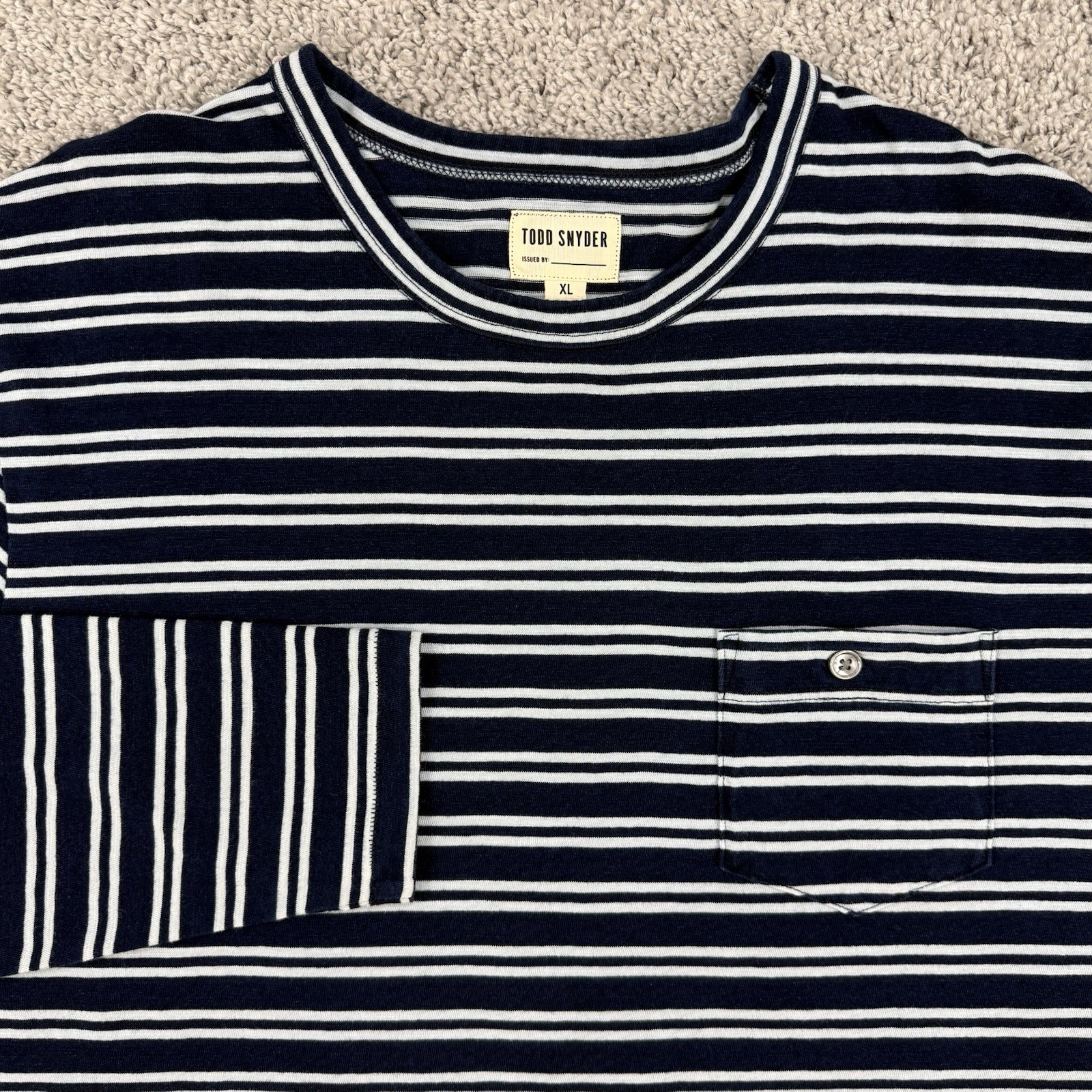 Todd Snyder Crewneck Shirt Mens XL Striped Long Sleeve Nautical Chest Pocket