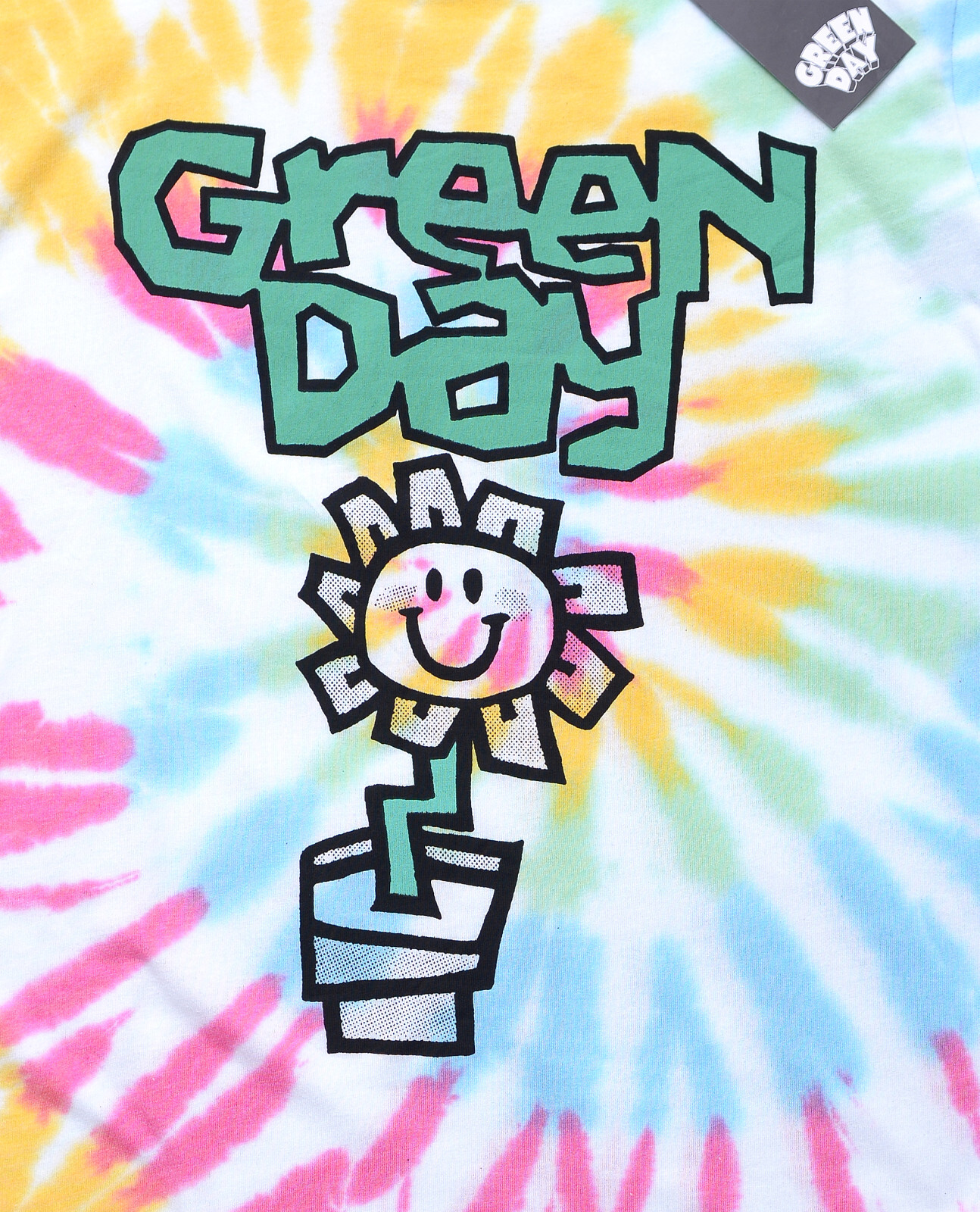 Green Day T Shirt Flower Pot Official Album Logo Tie Dye White New Punk Band