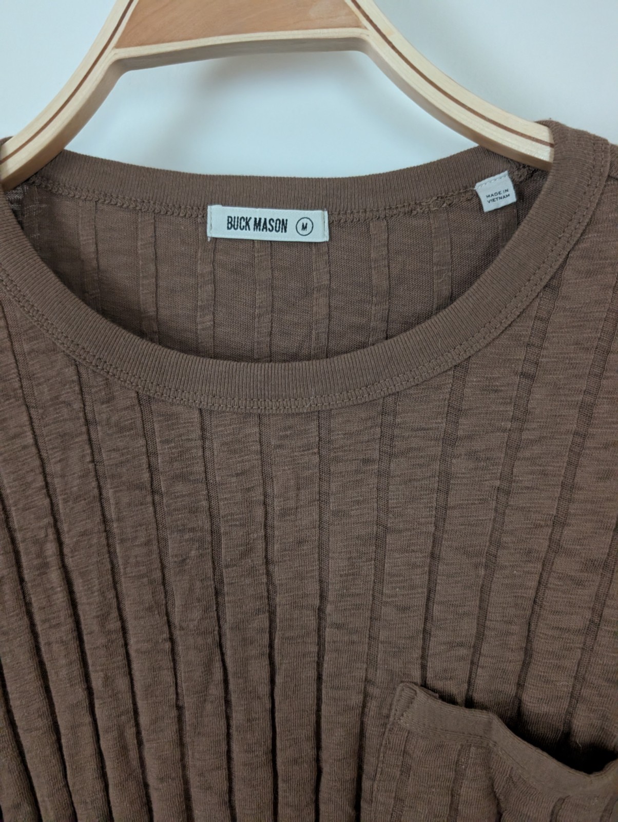 Buck Mason Mens Ribbed 100% Cotton Pocket Top Medium New! Brown Yuma