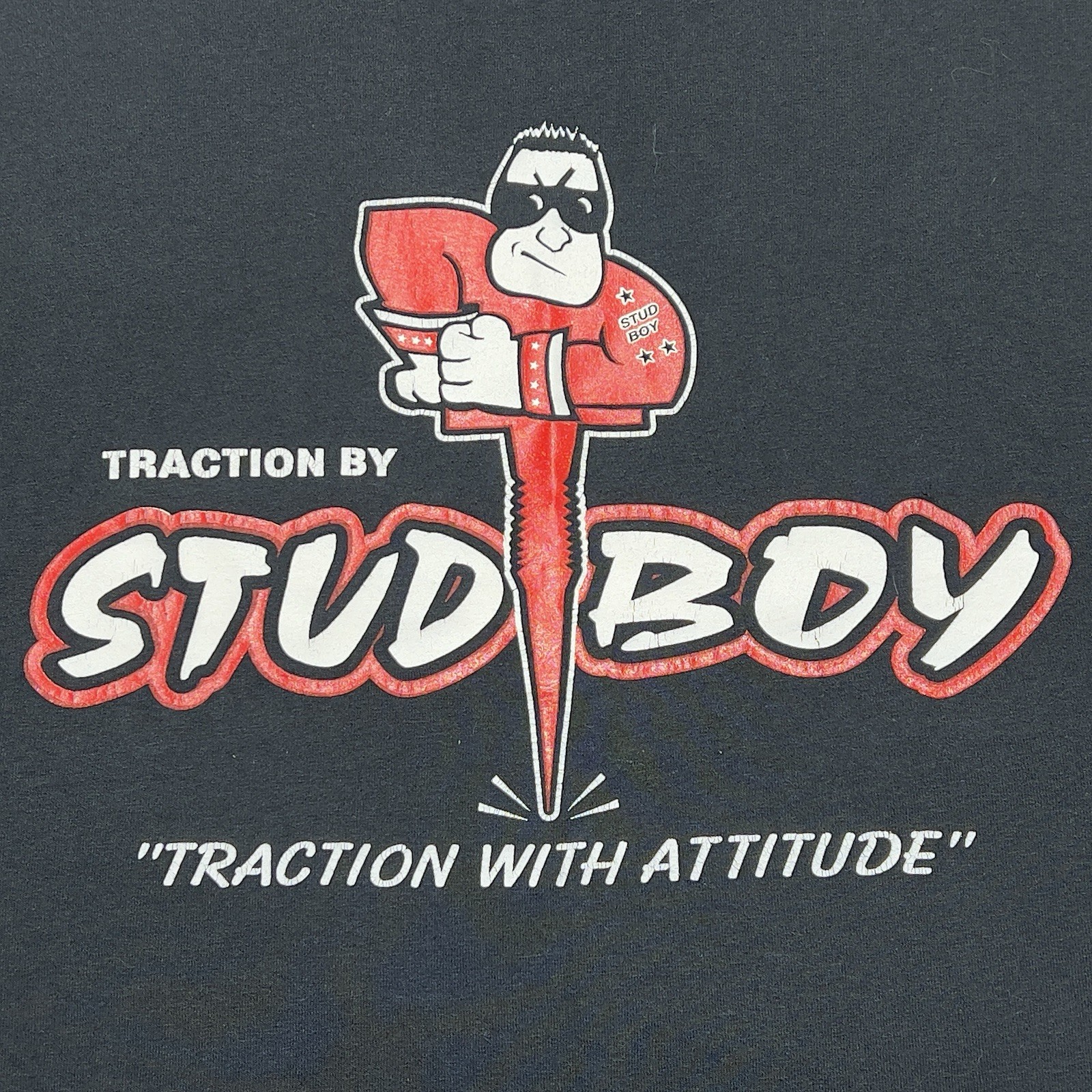 VTG Stud Boy T-Shirt Mens Medium Black Snowmobile Racing Track Studs Graphic Tee