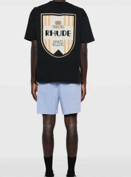 RHUDE Men Black Mont-Blanc Hotel Tee Size M