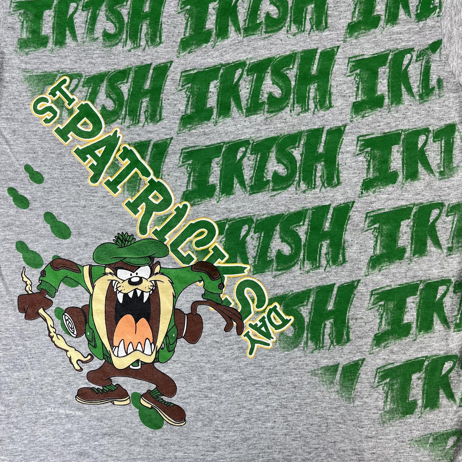 Vintage Artex Shirt Mens L Gray Irish Taz Looney Tunes Graphic Tee USA 90s AOP