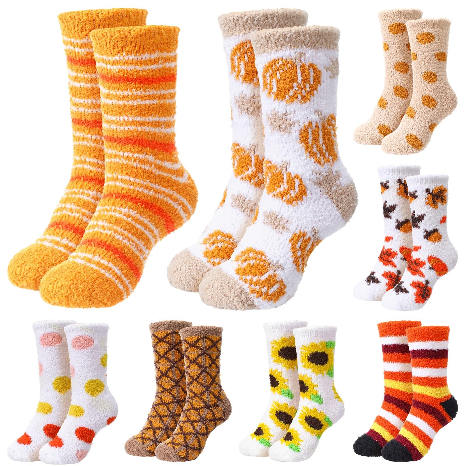 Womens Thanksgiving Fuzzy Socks Bulk Fall Holiday Gifts Stripe 8 PAIRS