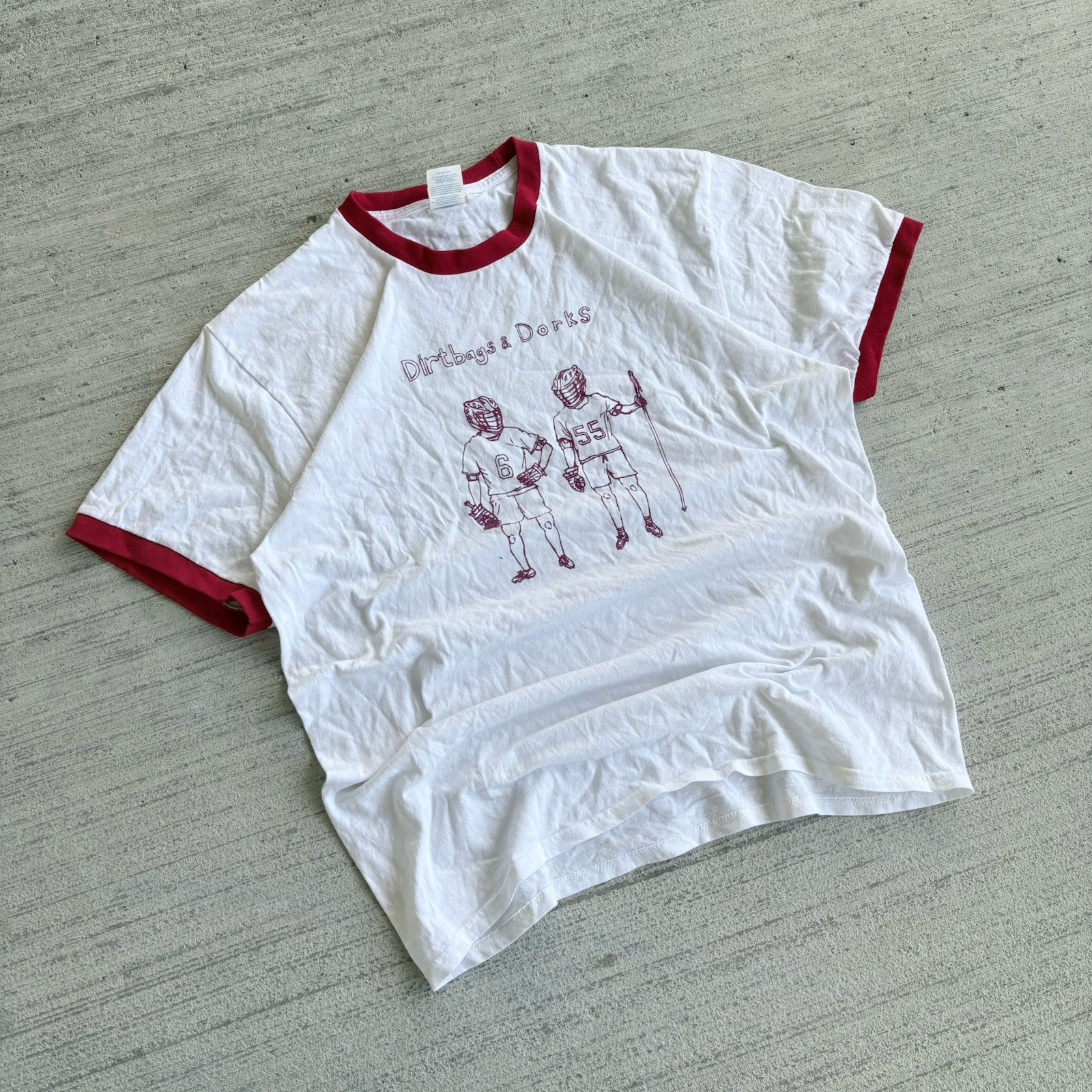 2000s Dirtbags & Dorks Ringer Tee Size Large Port & Company T-Shirt Red White