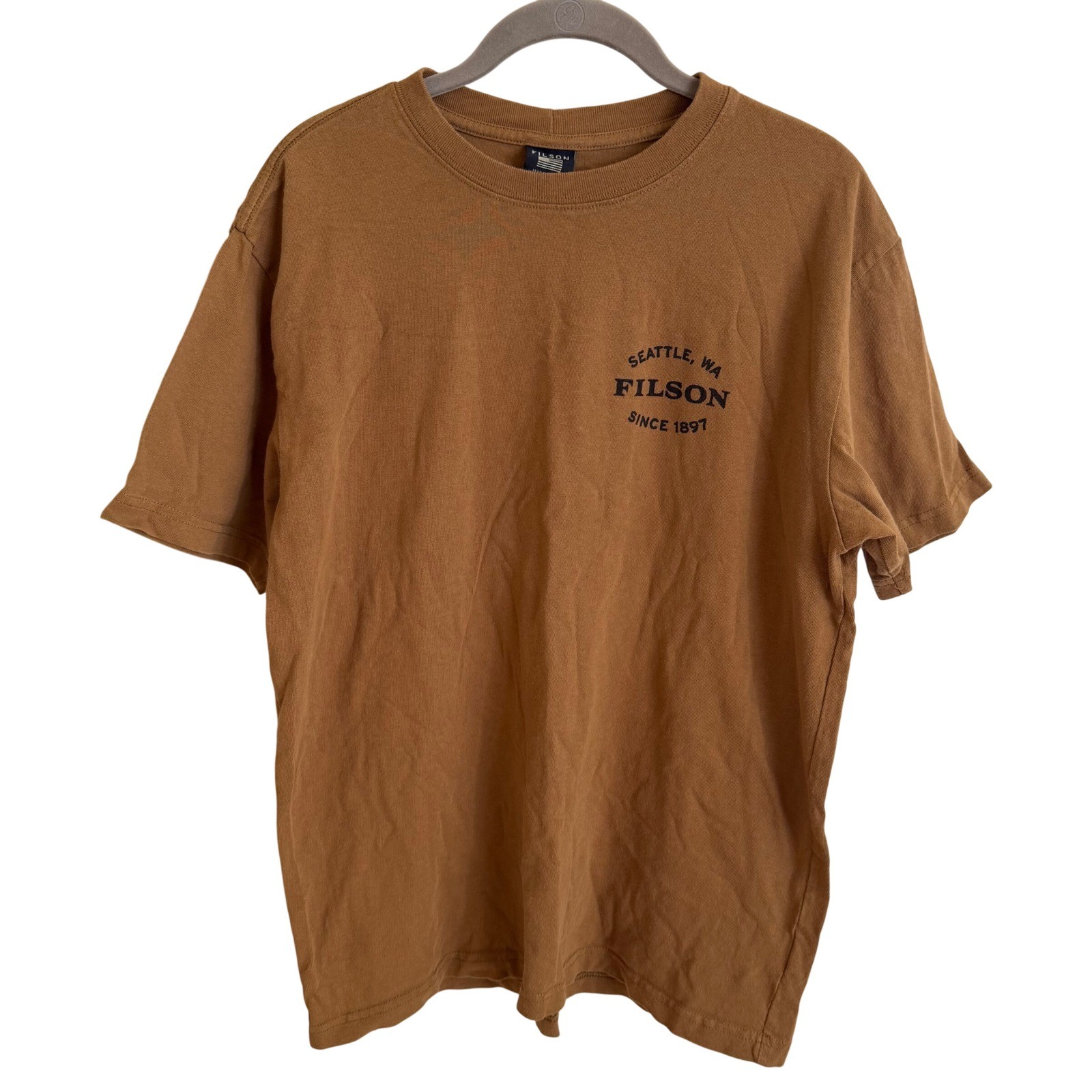 Filson Mens Axe & Tool Works Graphic T-Shirt Brown Cotton Made in USA Size M