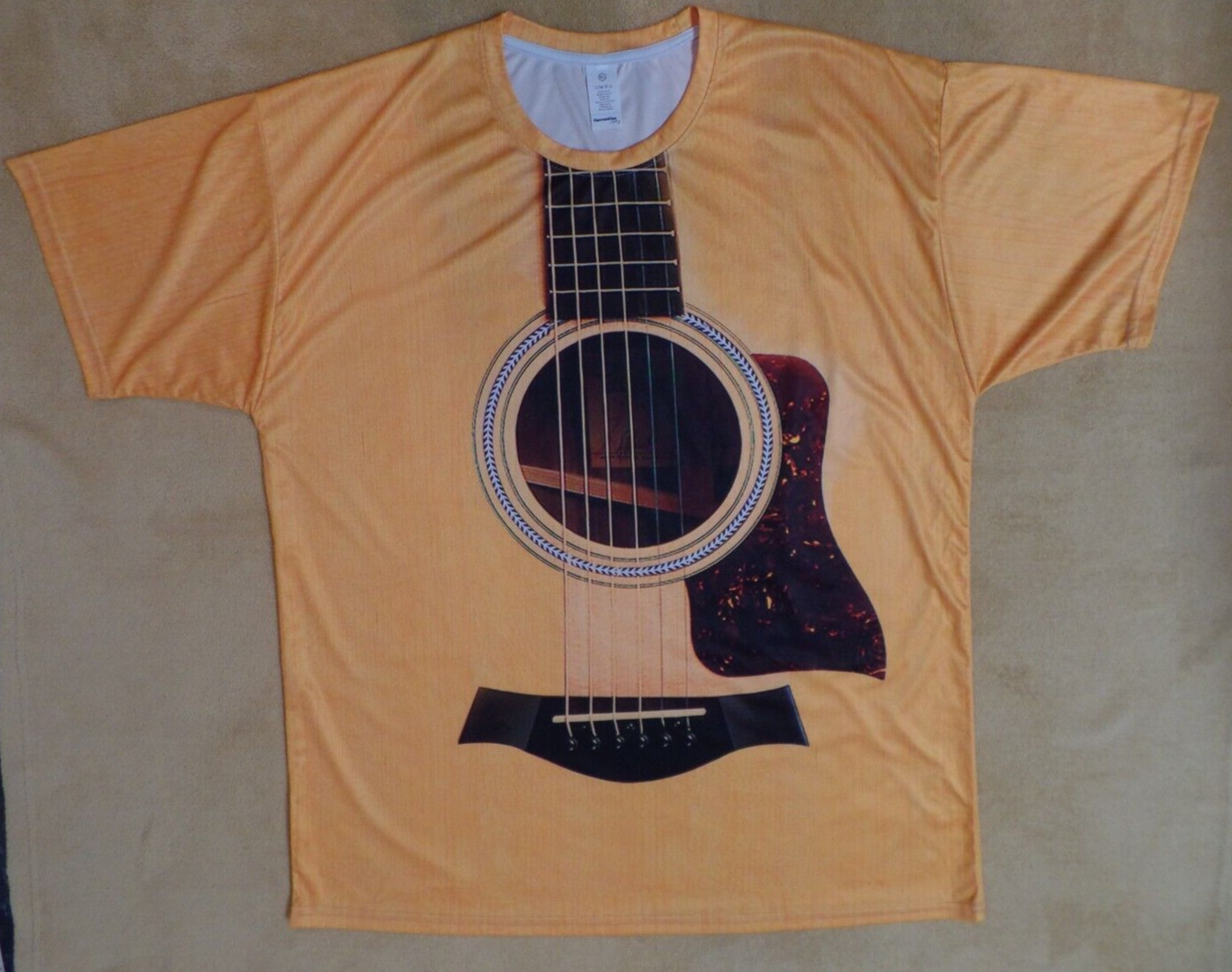 Men&rsquo;s Guitar t shirt from Garment One, XL, gold w/ black, silky synthetic knit