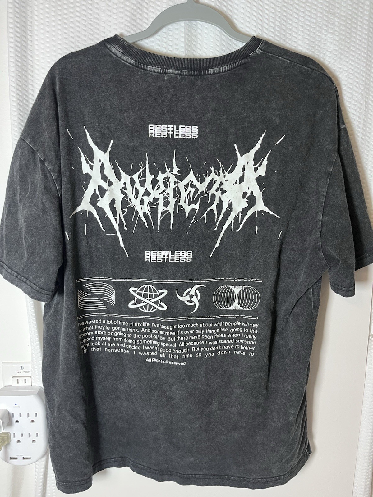 Oversized « Anxiety » Acid Wash Graphic Tee Charcoal Grey Y2K Grunge Streetwear