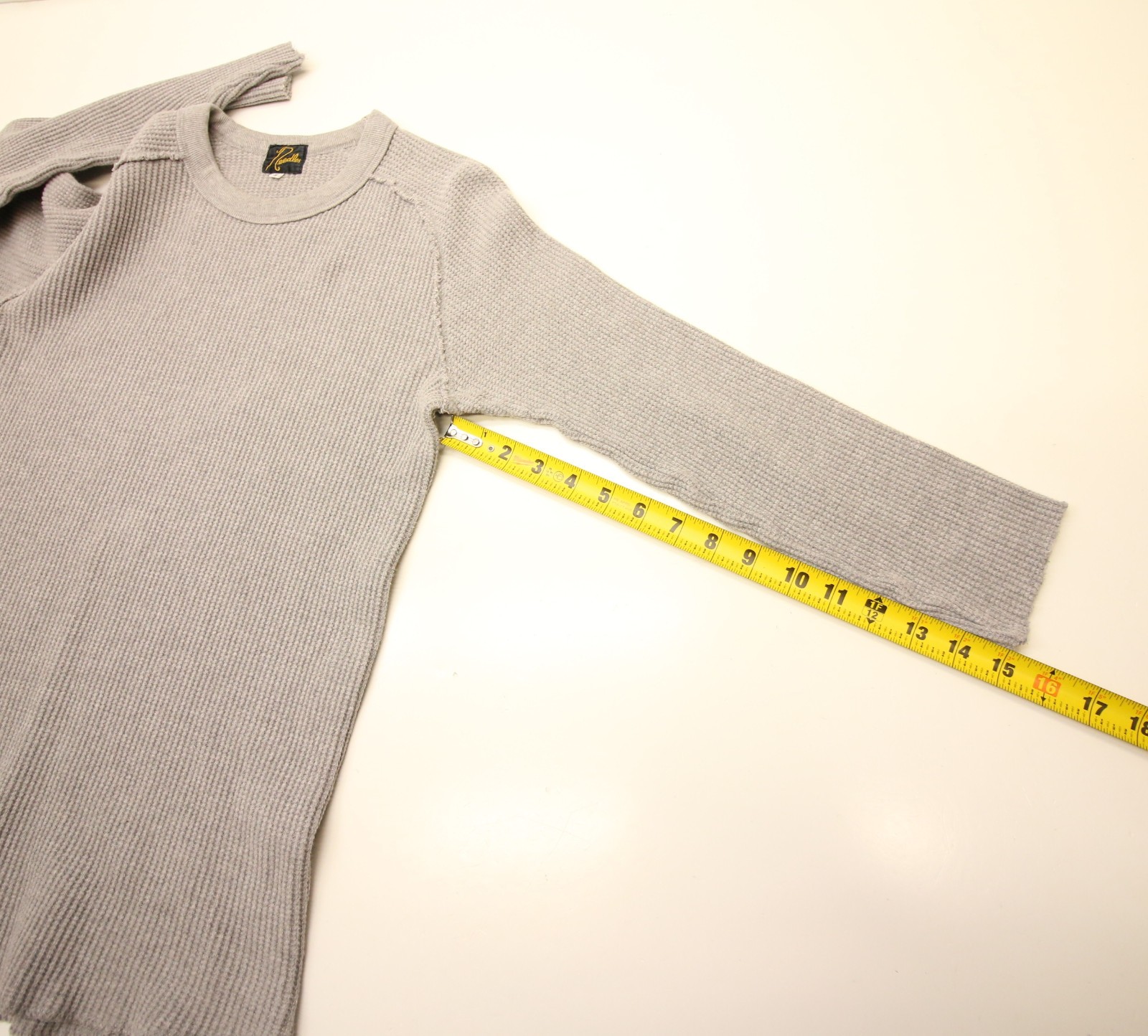 Needles Japan Raglan Thermal Waffle Knit Long Sleeve Small 34&Prime; Chest Grey