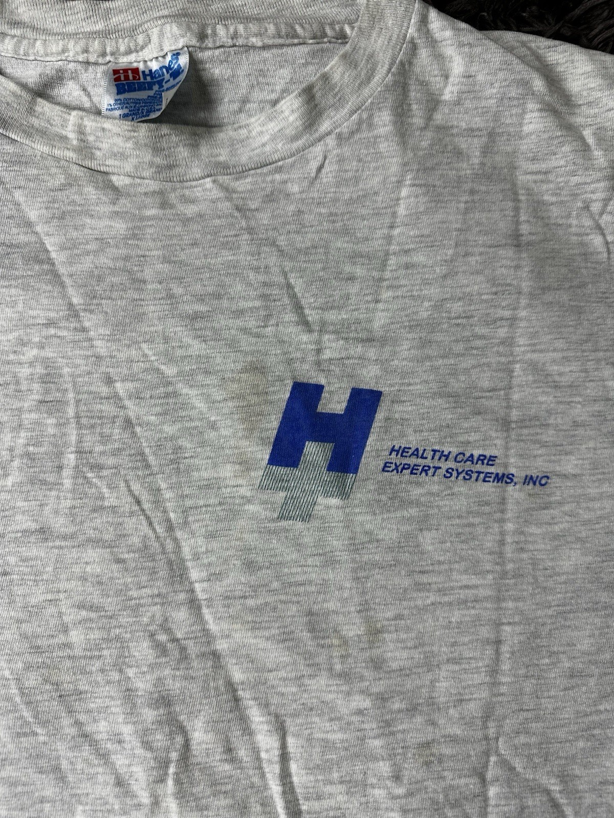 Vintage 90s Hanes Beefy T Shirt Heather Gray Health Care Expert Systems USA XL