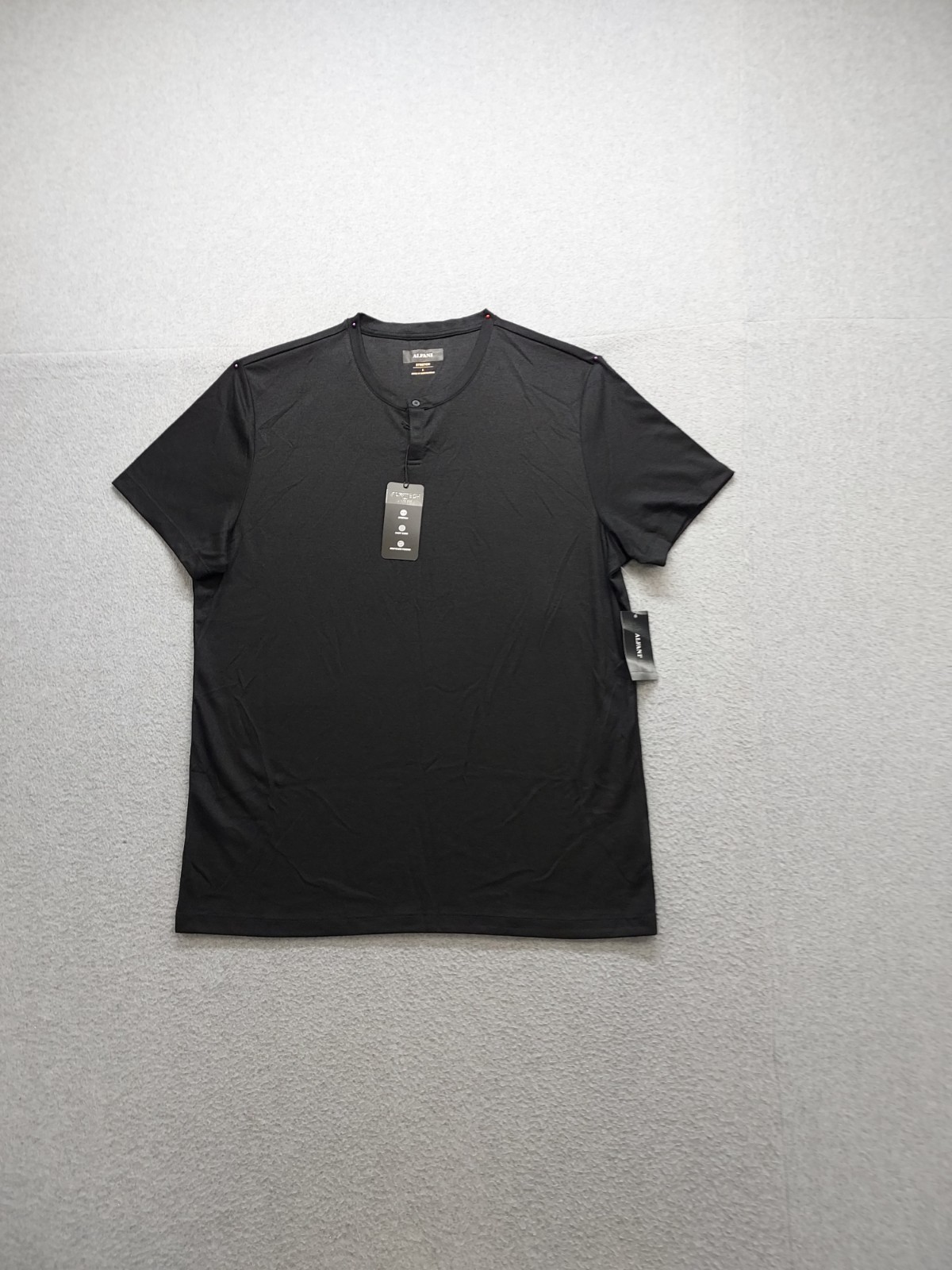 Alfani Men T Shirt L Black Henley Neck Short Sleeve Stretch Pullover Casual Tee