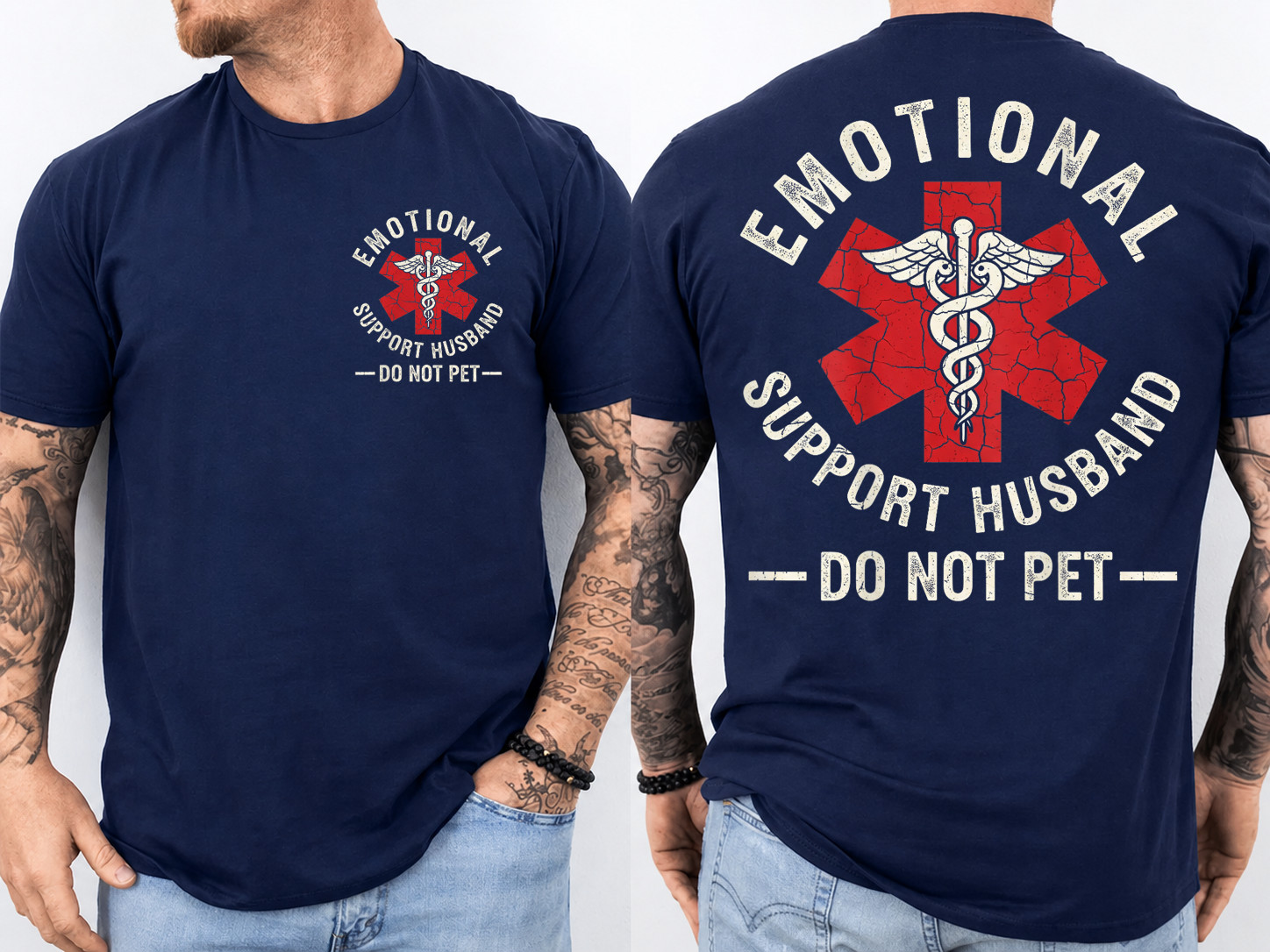 Do Not Pet Emotional Support Husband Funny Couples (2 Side) T-Shirt