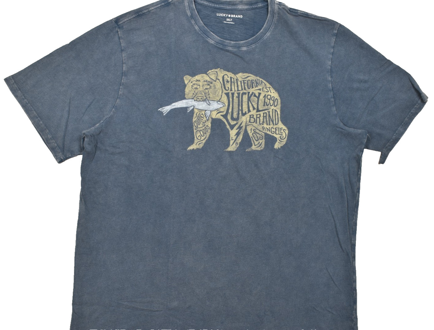 Lucky Brand Men&rsquo;s Tee Bear Shirt Blue Short Sleeve 100% Cotton Crew Sz 3XLT NEW